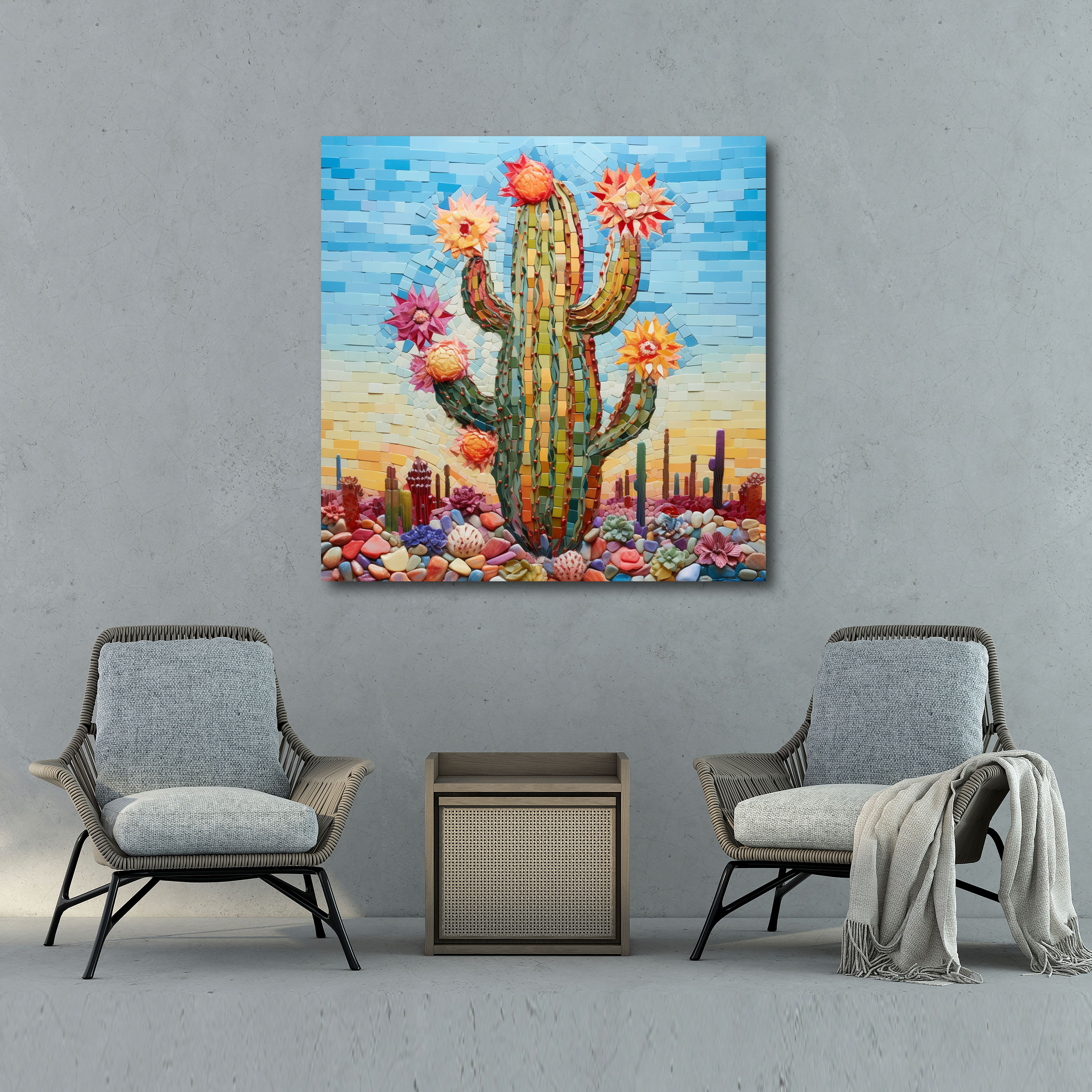 Colorful Cactus Wall Art - Surreal Mixed Media Artwork - Home Decoration - Cactus, Wall Art, Home Decoration, Canvas
