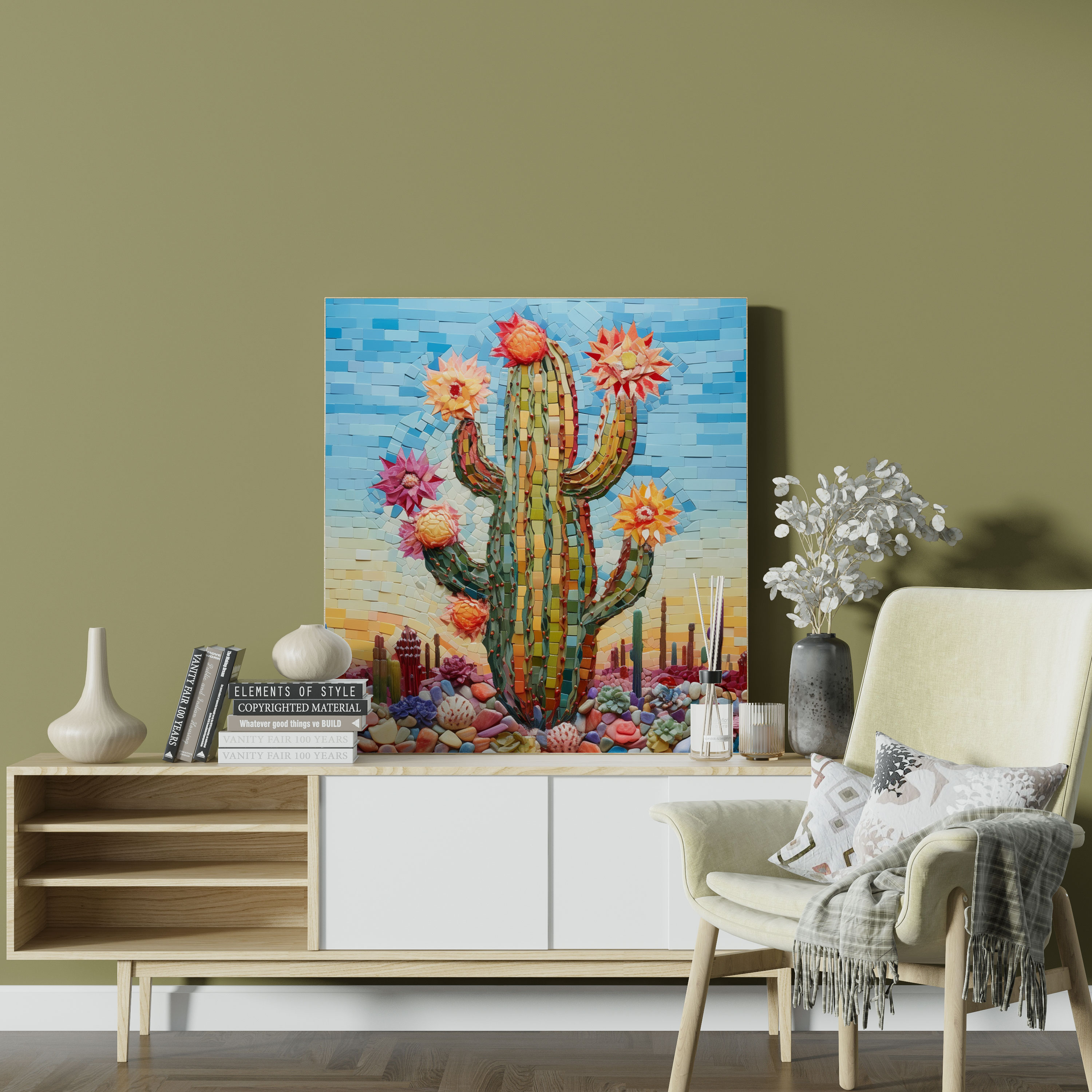Colorful Cactus Wall Art - Surreal Mixed Media Artwork - Home Decoration - Cactus, Wall Art, Home Decoration, Canvas
