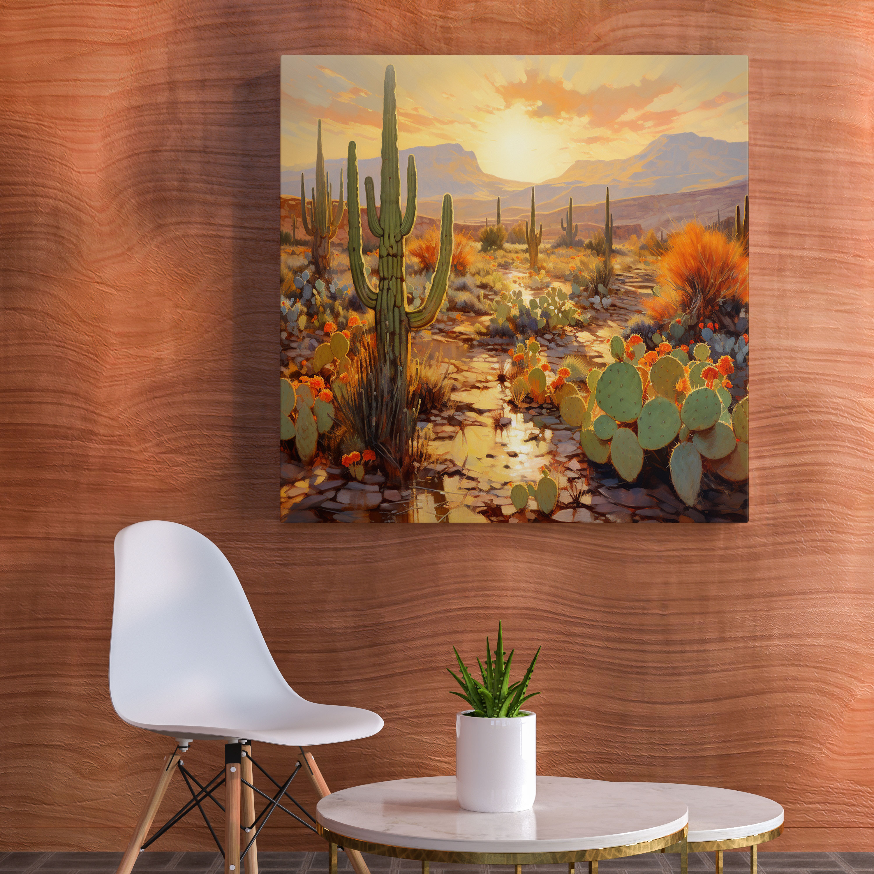 Golden Sunset Cactus Canvas Print - Impressionist Painting - Wall Decoration - Cactus, Home Decoration, Canvas Wall Art, Wall Art