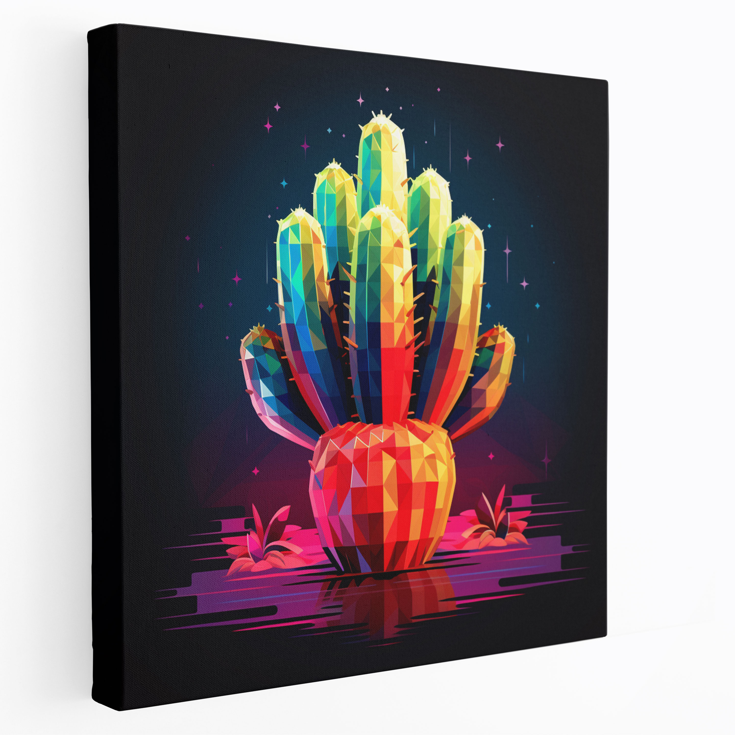 Modern Cactus Canvas Print - Cactus, Wall Decoration, Digital Illustration, Geometric