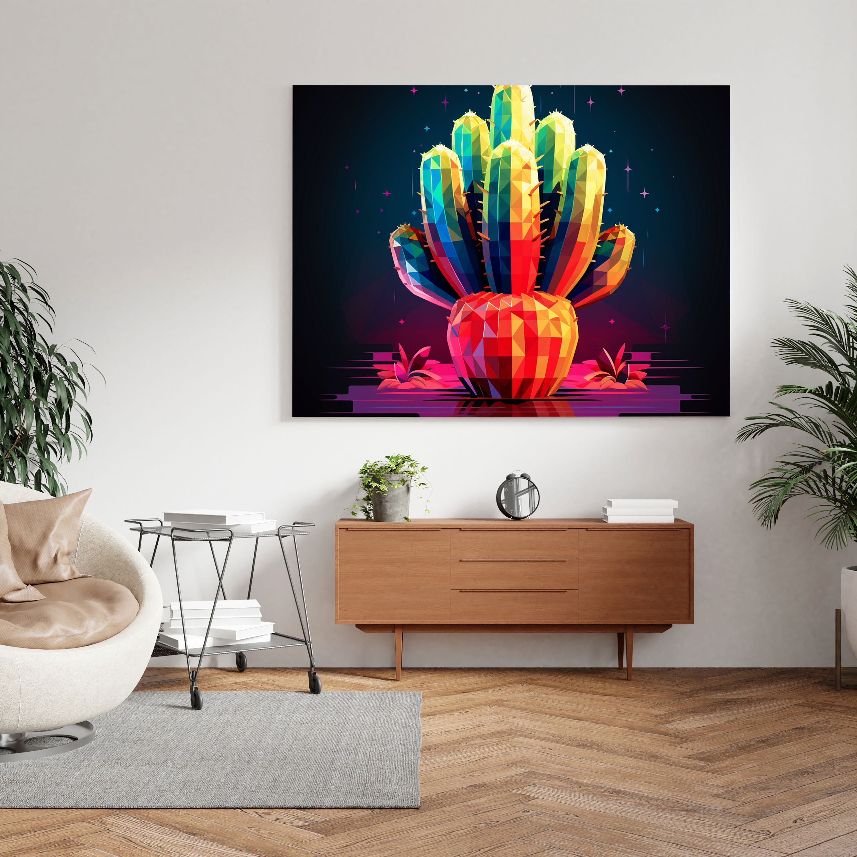Modern Cactus Canvas Print - Cactus, Wall Decoration, Digital Illustration, Geometric
