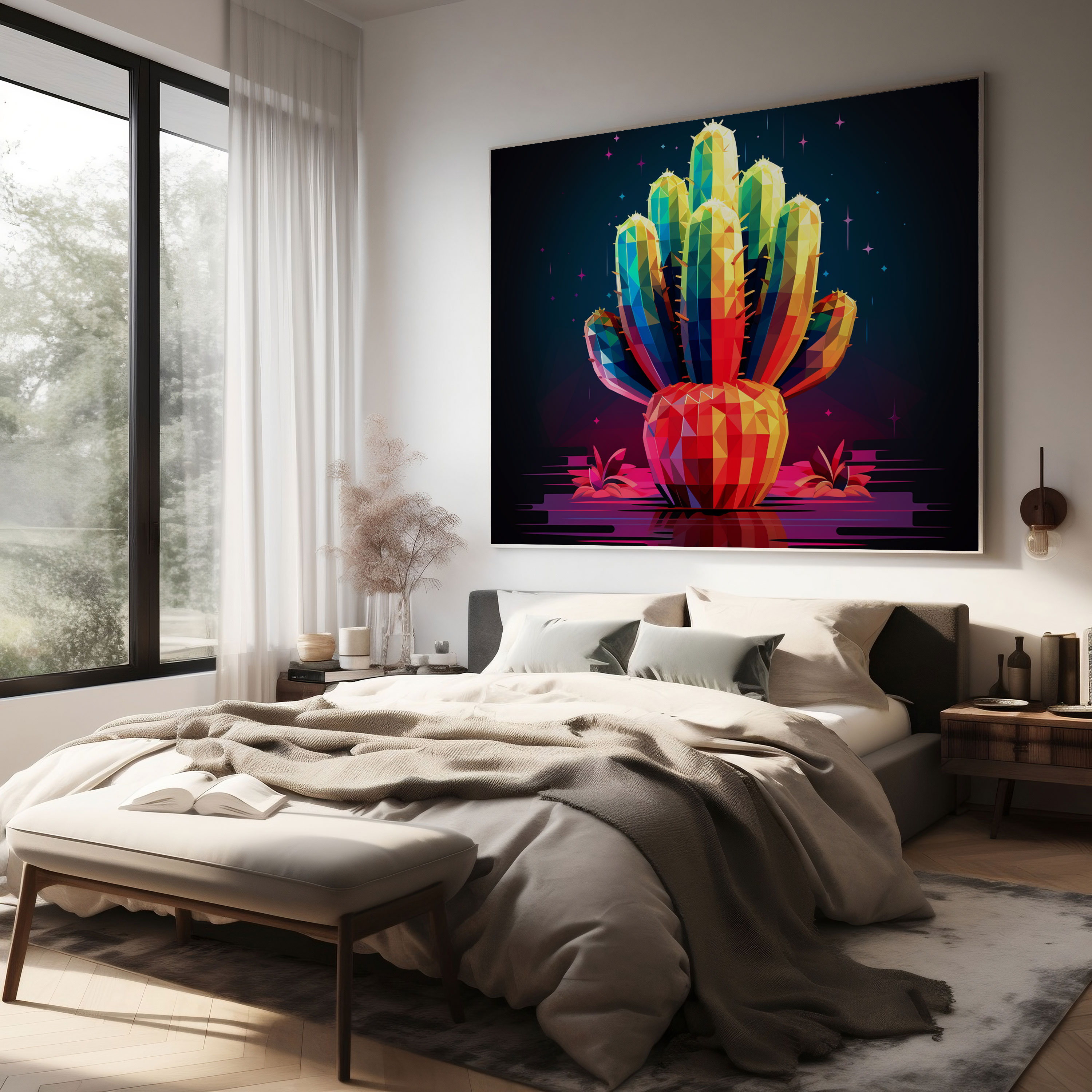 Modern Cactus Canvas Print - Cactus, Wall Decoration, Digital Illustration, Geometric
