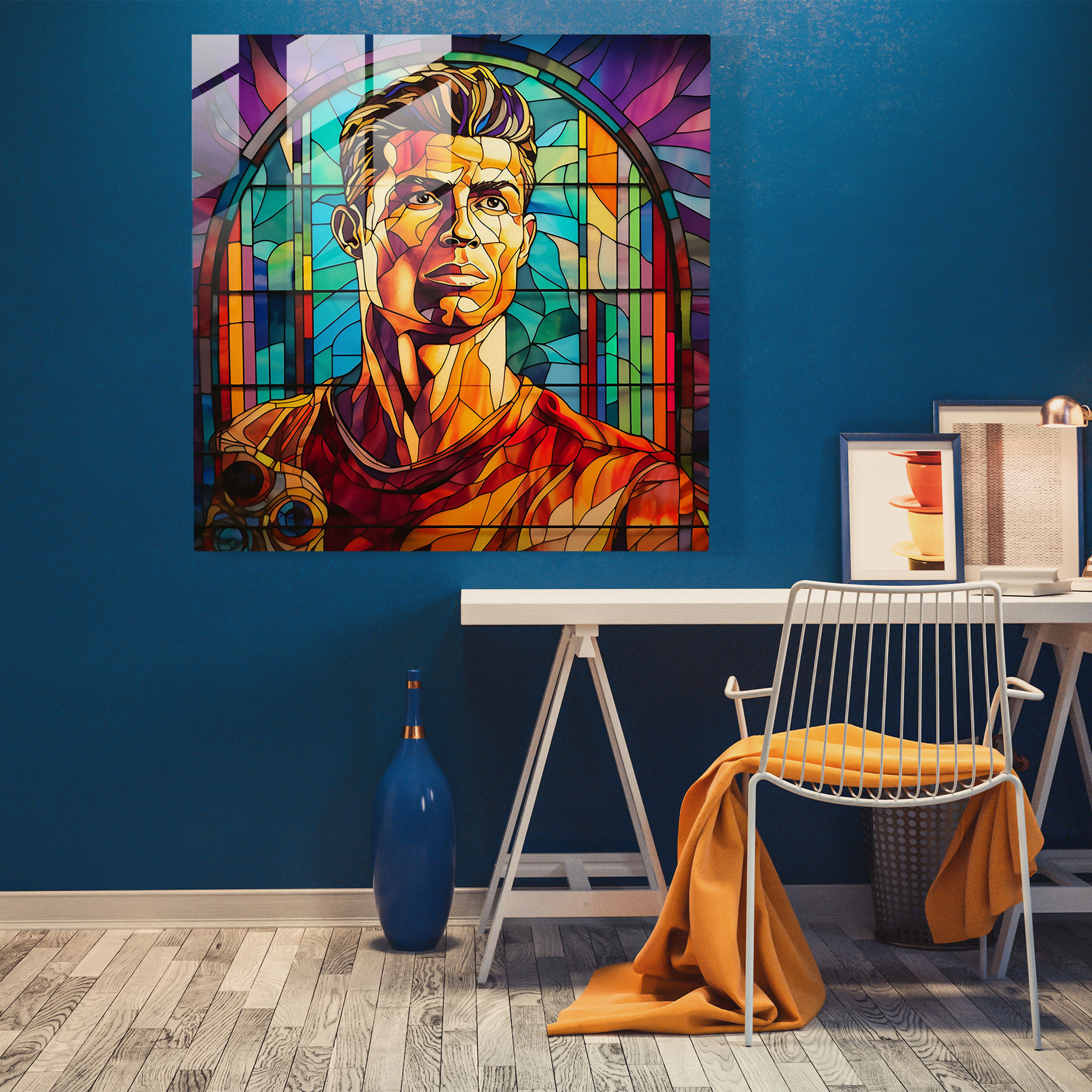Glass Print - Stained Glass Ronaldo - Cristiano Ronaldo, Modern Art, Vibrant Hues, Glass Art