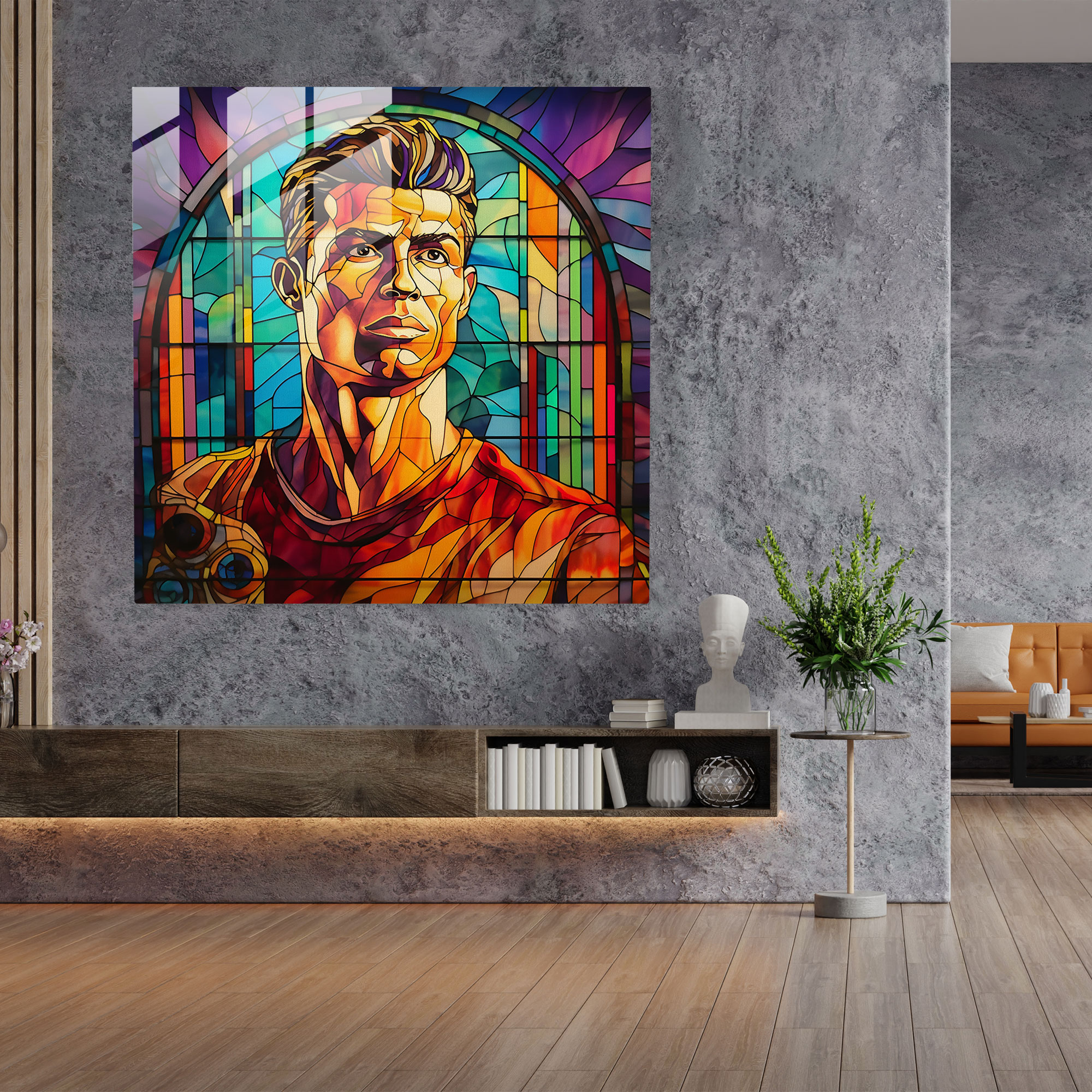 Glass Print - Stained Glass Ronaldo - Cristiano Ronaldo, Modern Art, Vibrant Hues, Glass Art