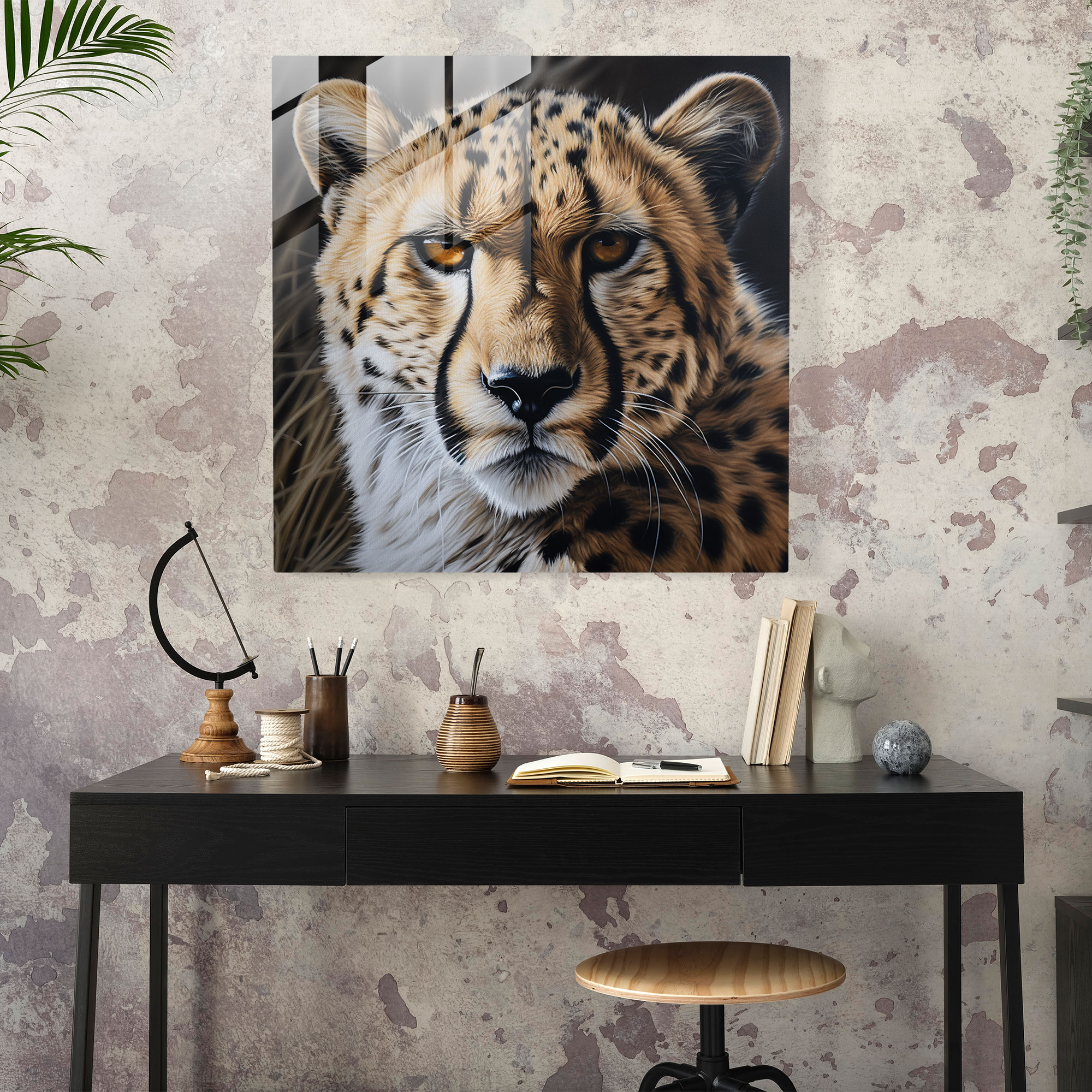 Cheetah Cam Duvar Sanatı - Ev Dekorasyonu Modern Sanat Cam Tablo