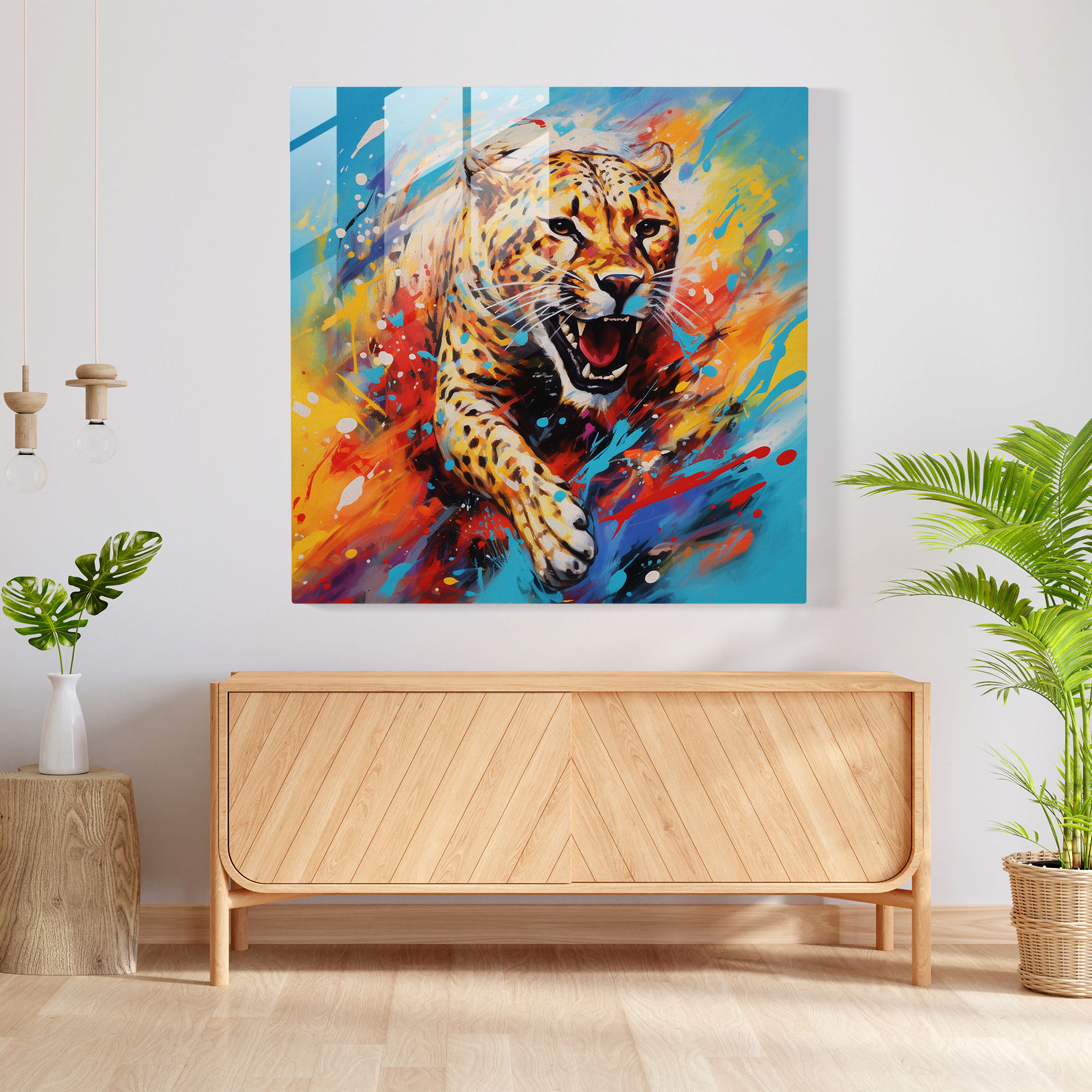 Leopar Cam Tablo - Cam Duvar Sanatı Leopar Tasarımı