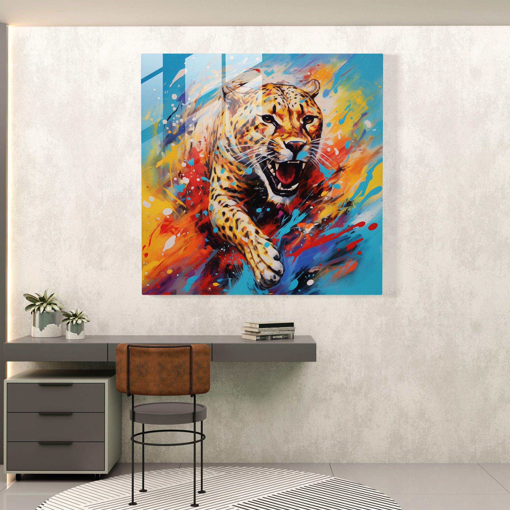 Leopar Cam Tablo - Cam Duvar Sanatı Leopar Tasarımı