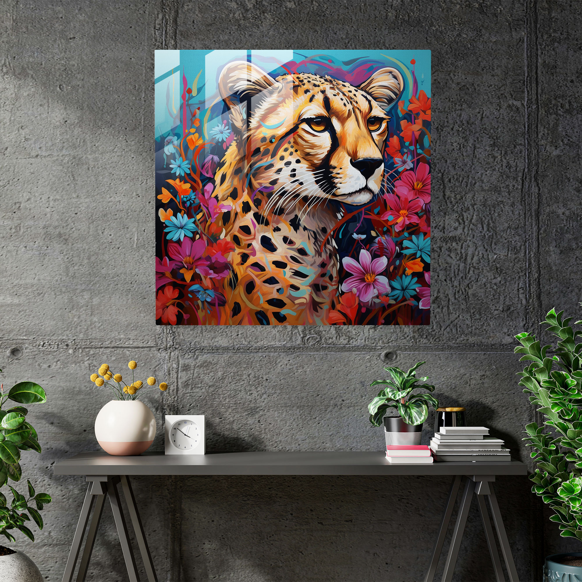 Cheetah Home Decoration - Cheetah, Colorful Painting, Glass Print, Glass Art