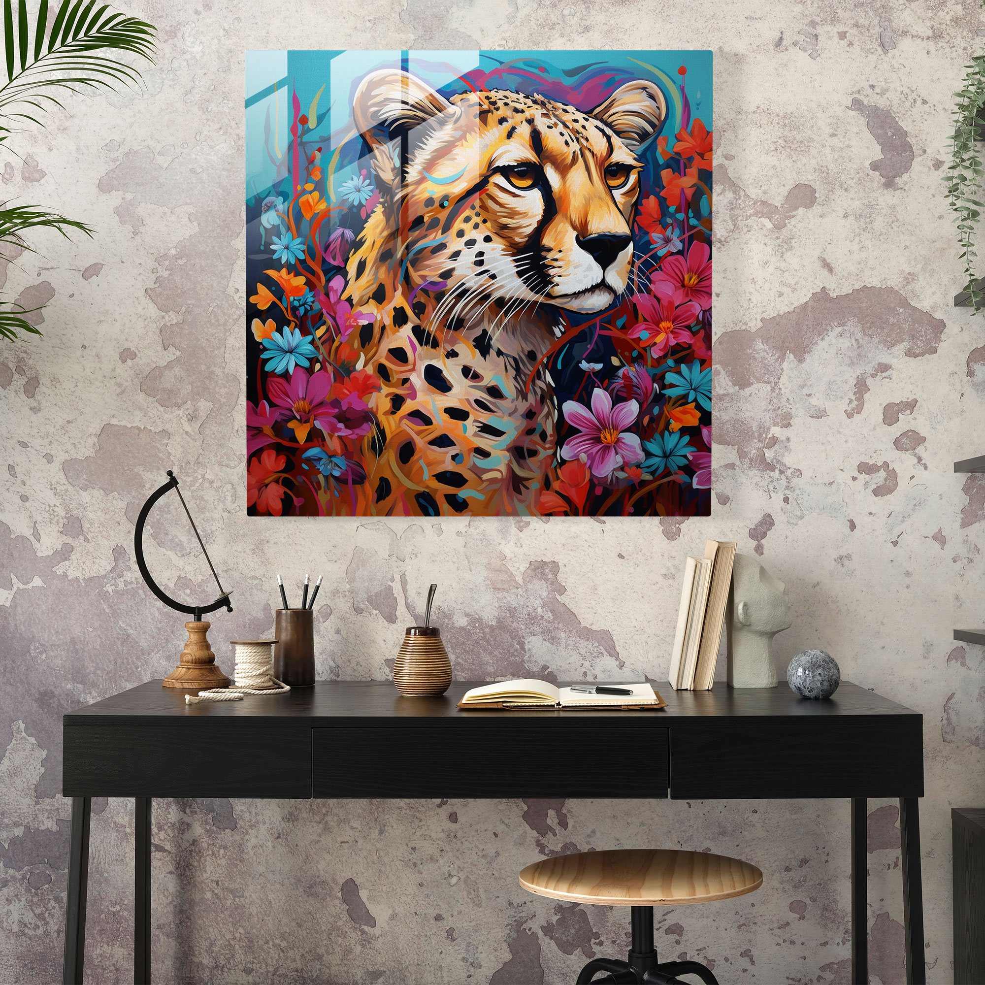Cheetah Home Decoration - Cheetah, Colorful Painting, Glass Print, Glass Art