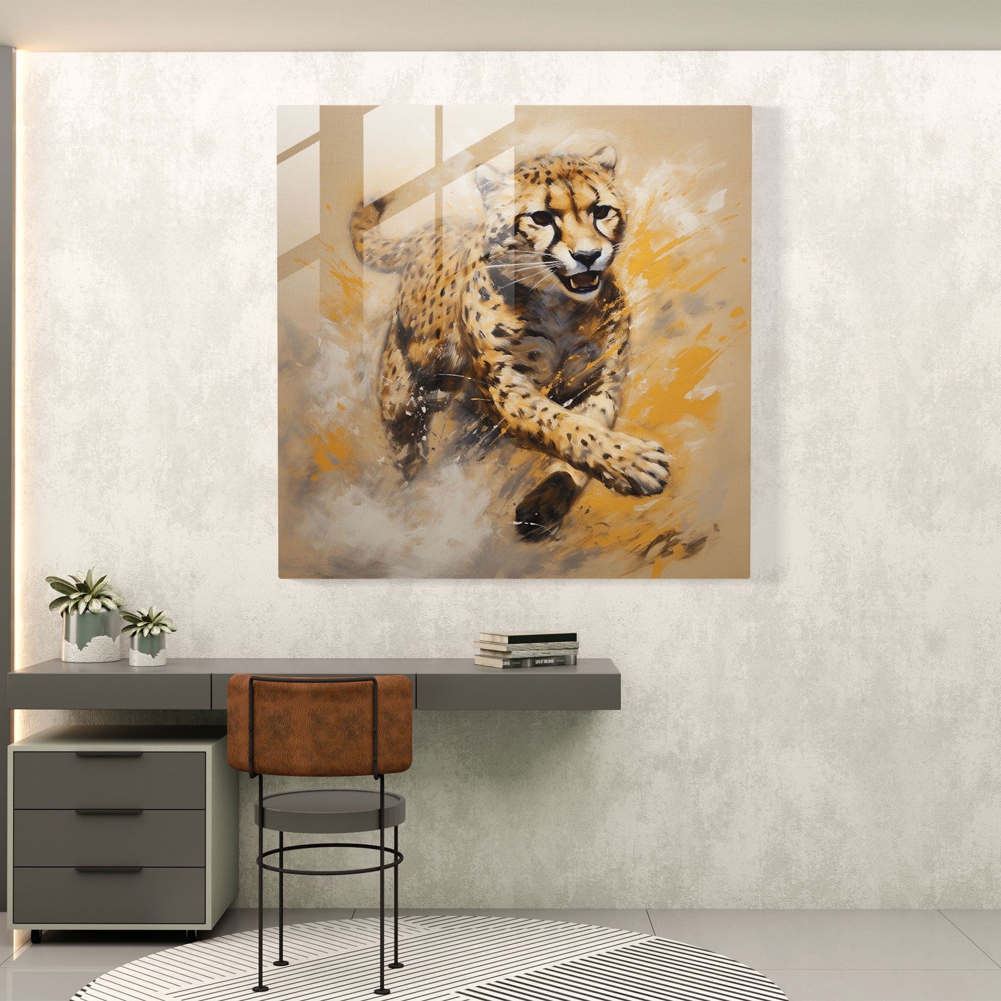 Cheetah Glass Art - Cheetah, Expressive Artwork, Wall Decoration, Agility