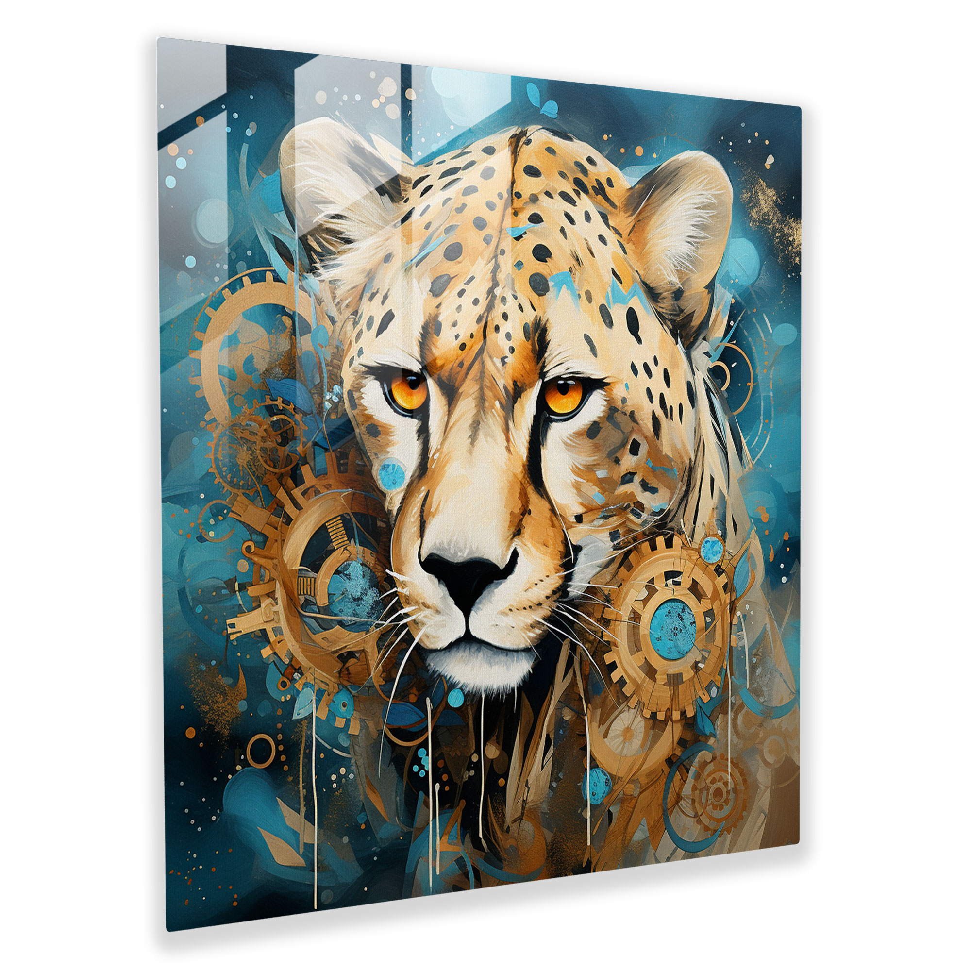 Cheetah Glass Art - Cheetah, Nature, Harmonious Connection, Abstract Elements