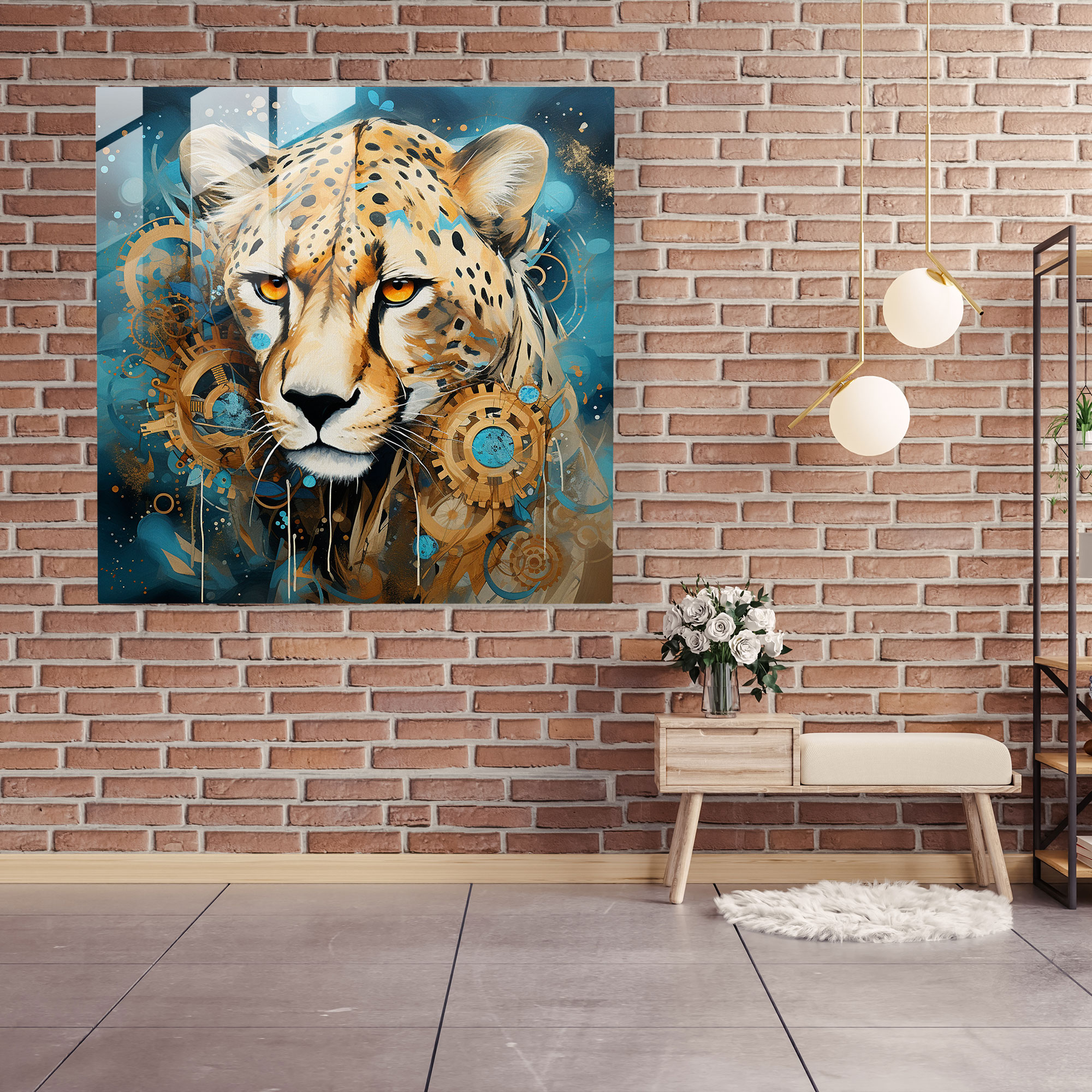 Cheetah Glass Art - Cheetah, Nature, Harmonious Connection, Abstract Elements