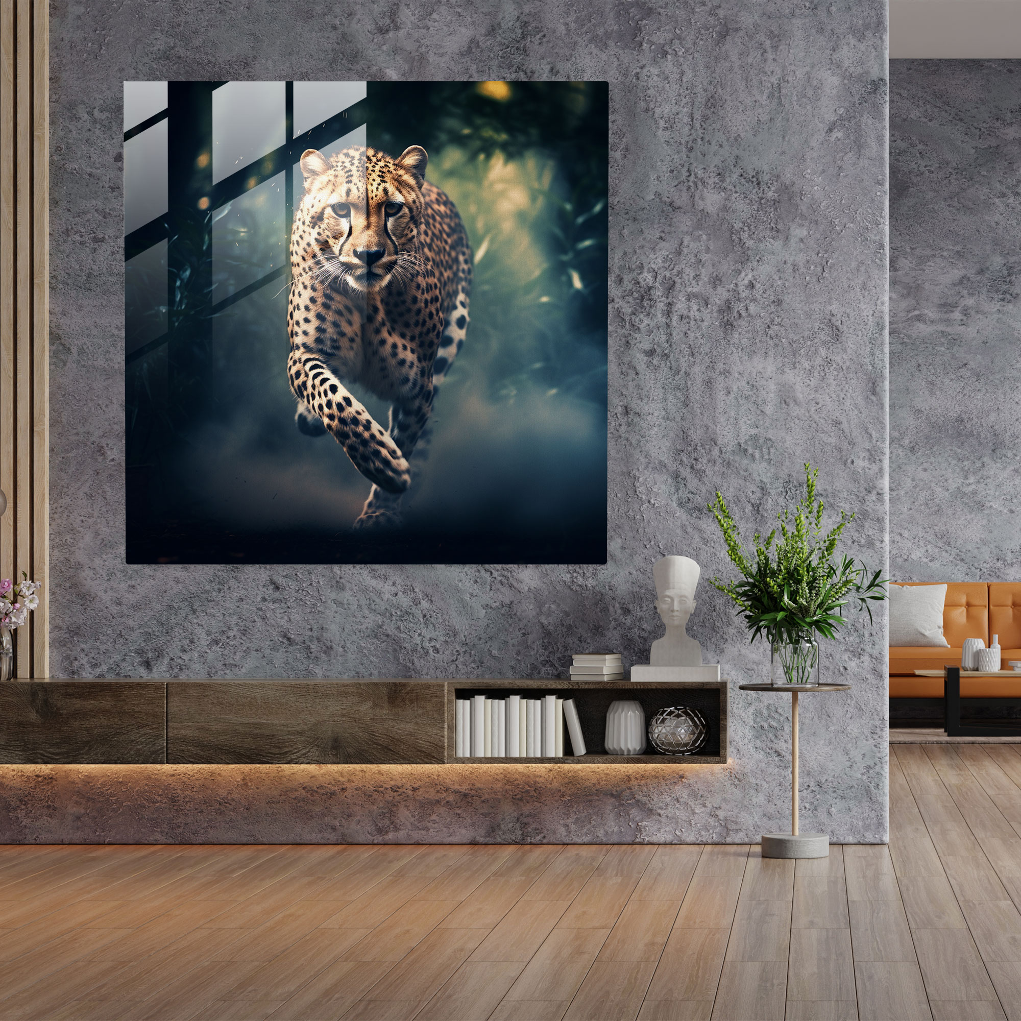 Cheetah Home Decoration - Cheetah, Glass Wall Art, Dreamlike Atmosphere, Admiration