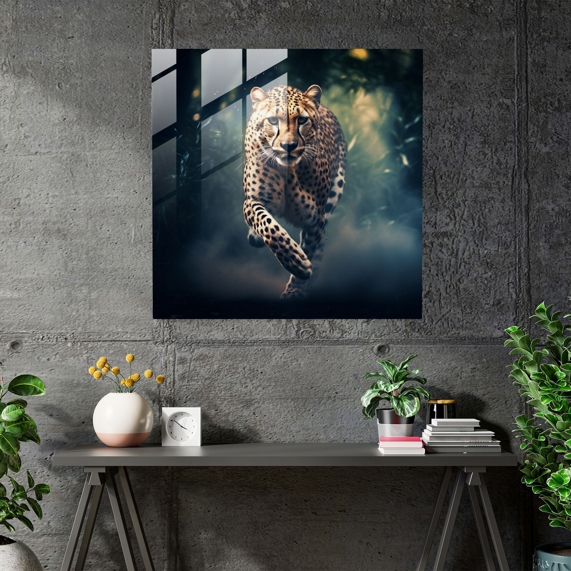 Cheetah Home Decoration - Cheetah, Glass Wall Art, Dreamlike Atmosphere, Admiration