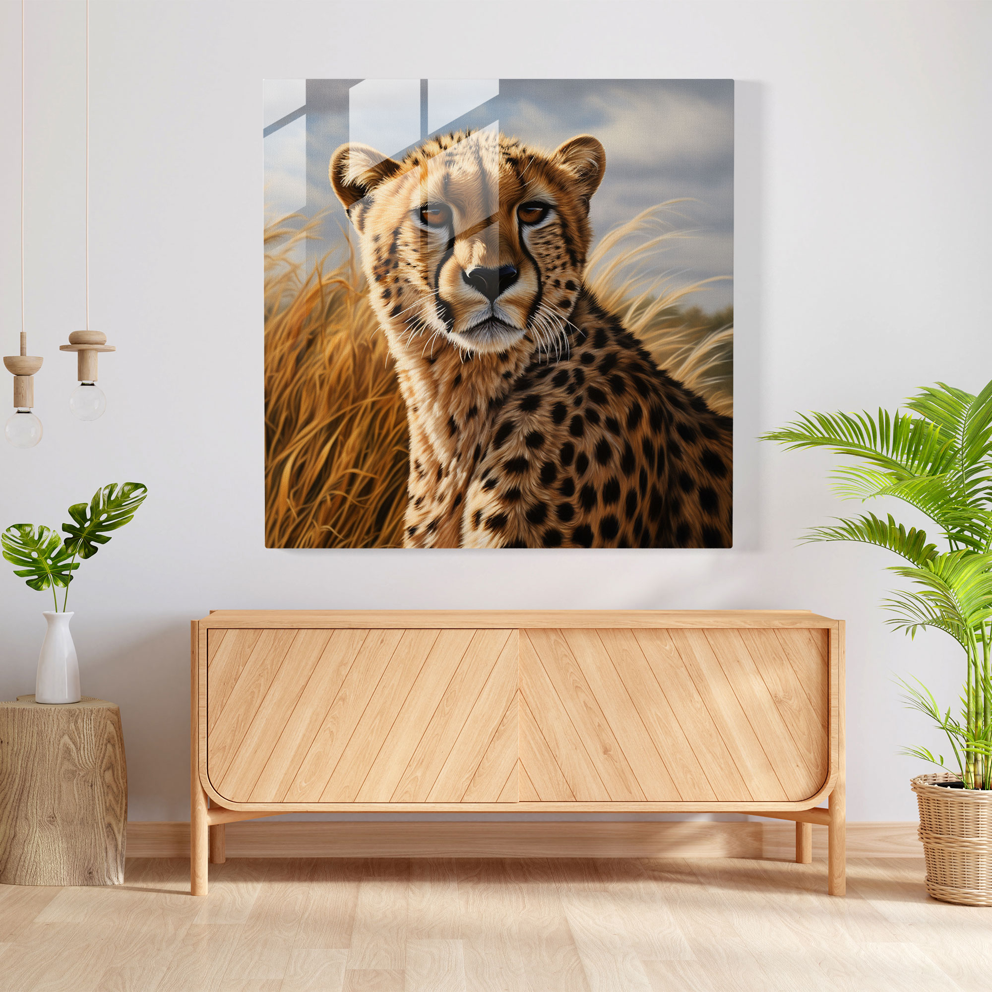 Leopar Cam Tablo Sanatı - Leopar Yüz Yakın Çekim Cam Sanatı