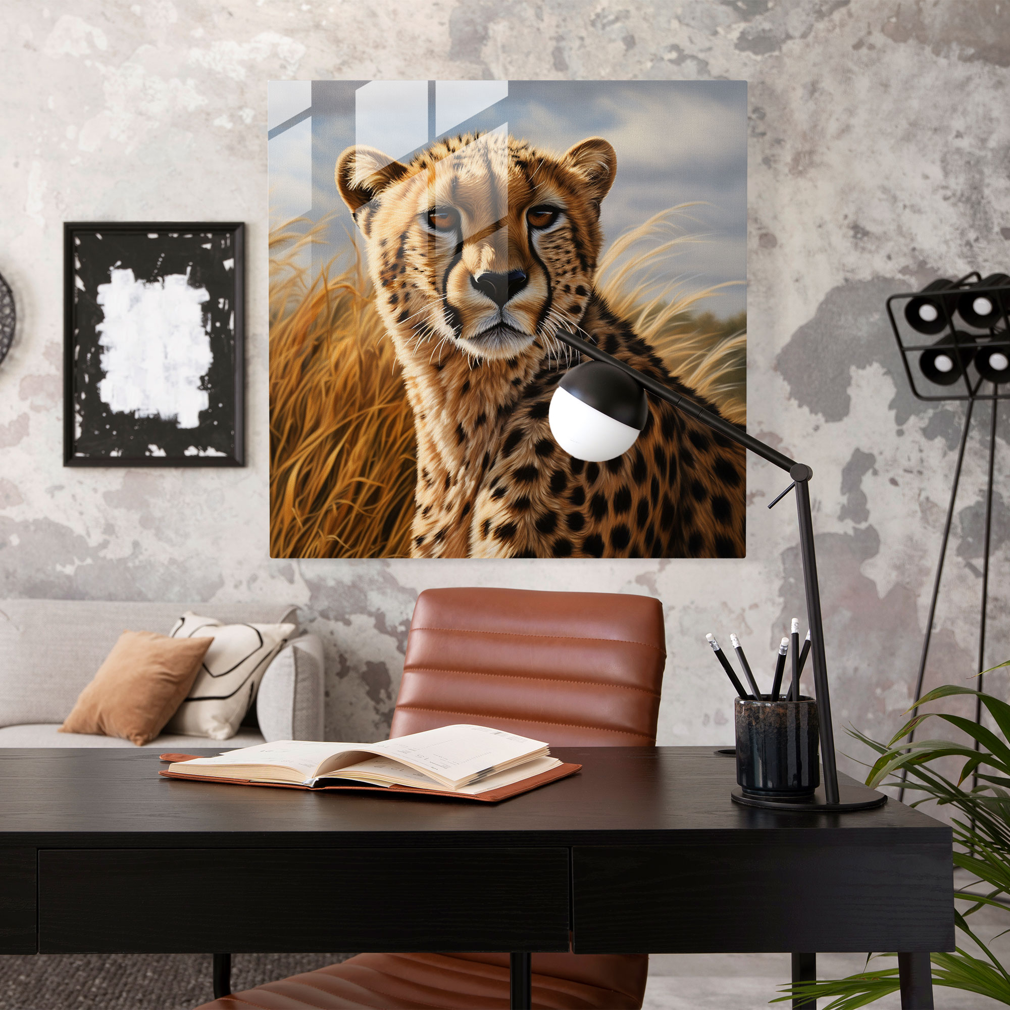 Leopar Cam Tablo Sanatı - Leopar Yüz Yakın Çekim Cam Sanatı