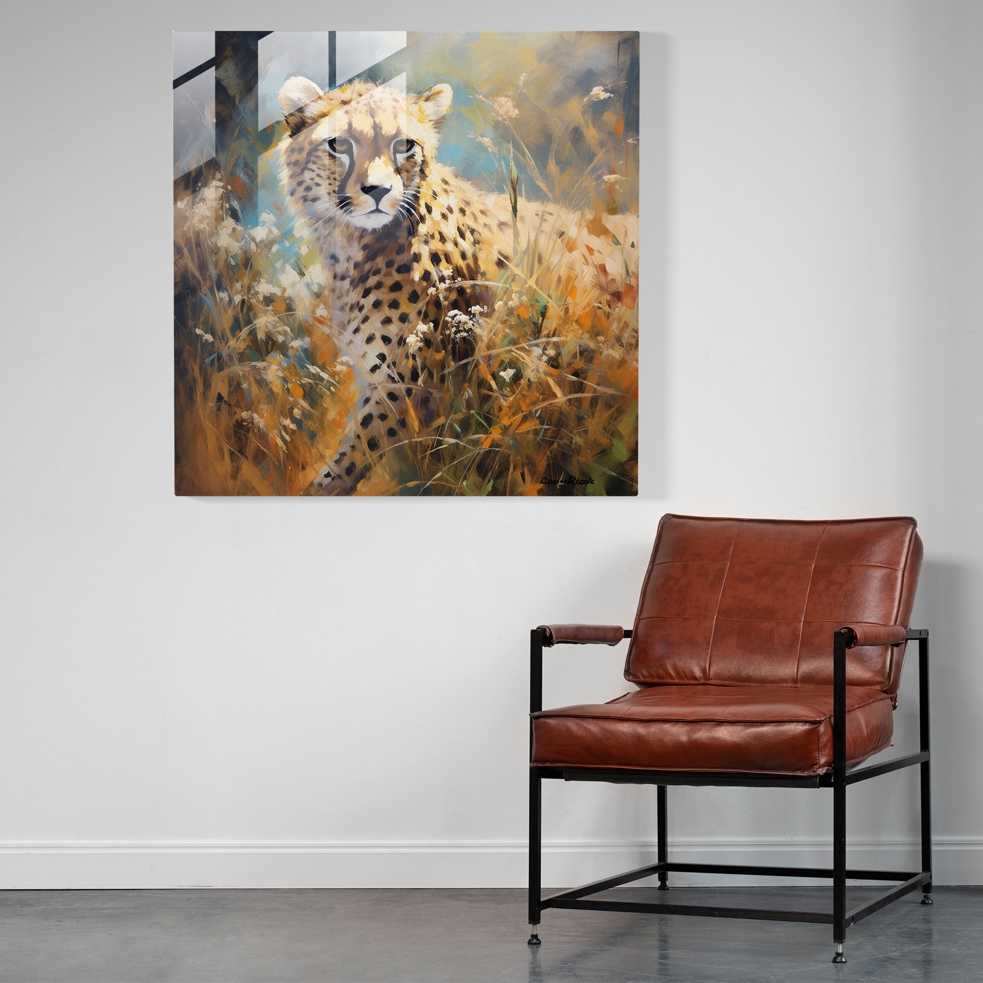 Cheetah Cam Tablosu - Sessiz Savannah Duvar Dekorasyonu Modern Sanat