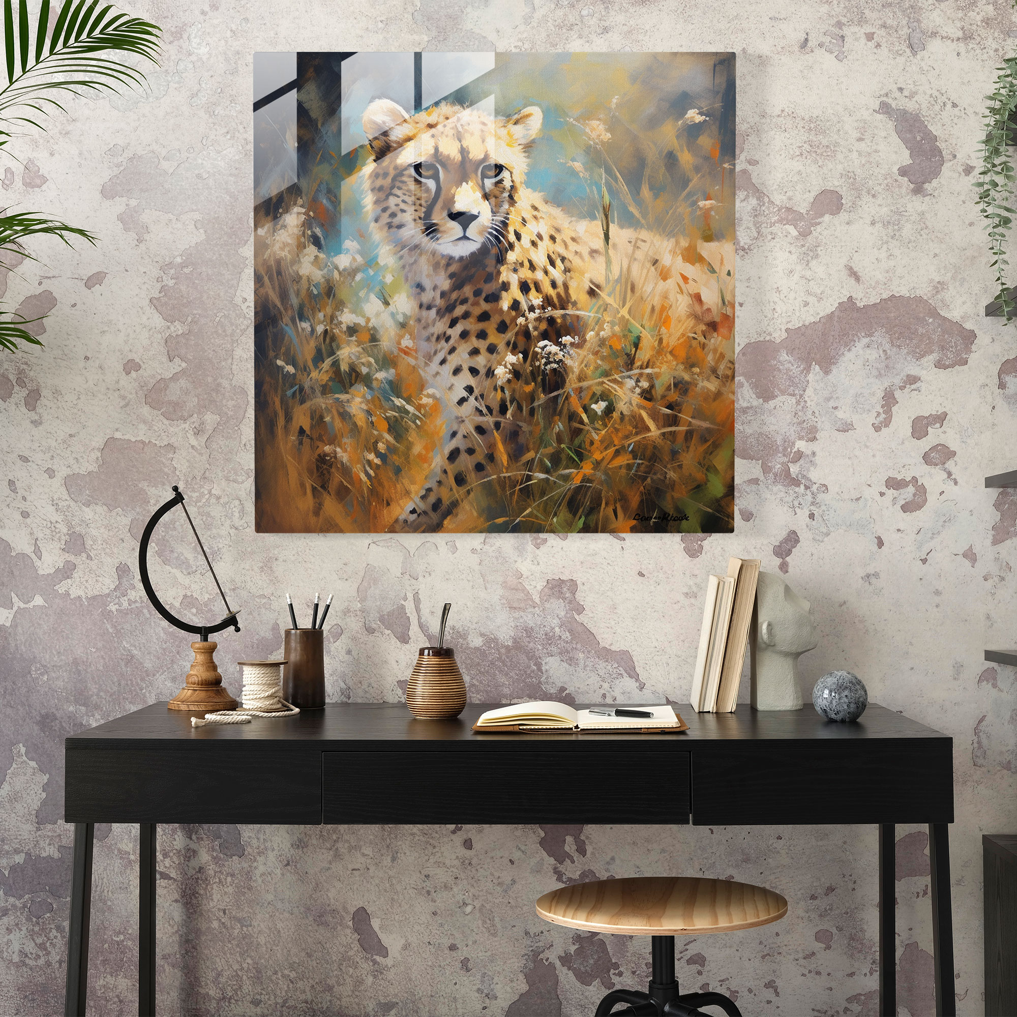 Cheetah Cam Tablosu - Sessiz Savannah Duvar Dekorasyonu Modern Sanat