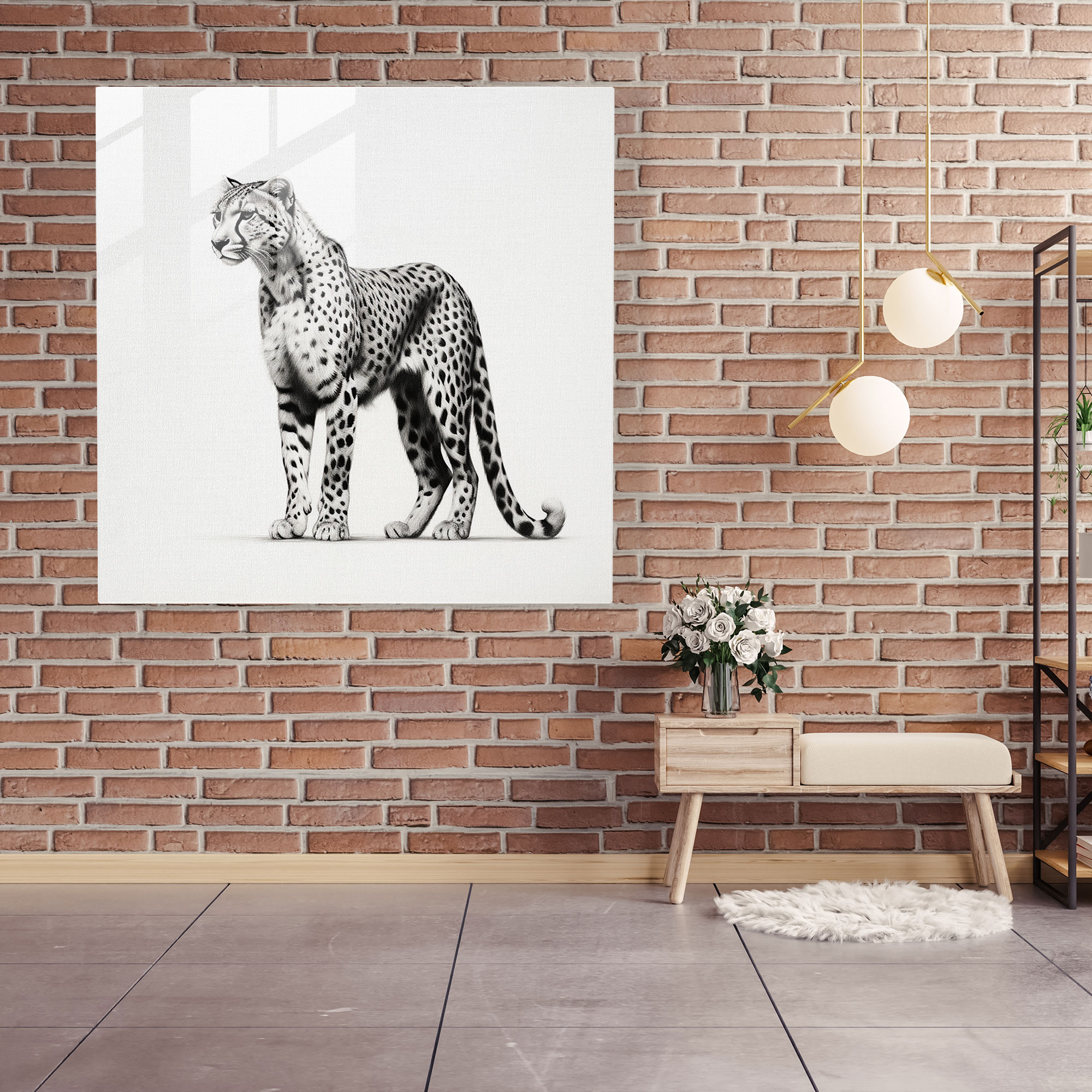 Cheetah Glass Wall Art - Cheetah, Wall Decoration, Black And White Drawing, Home Decoration