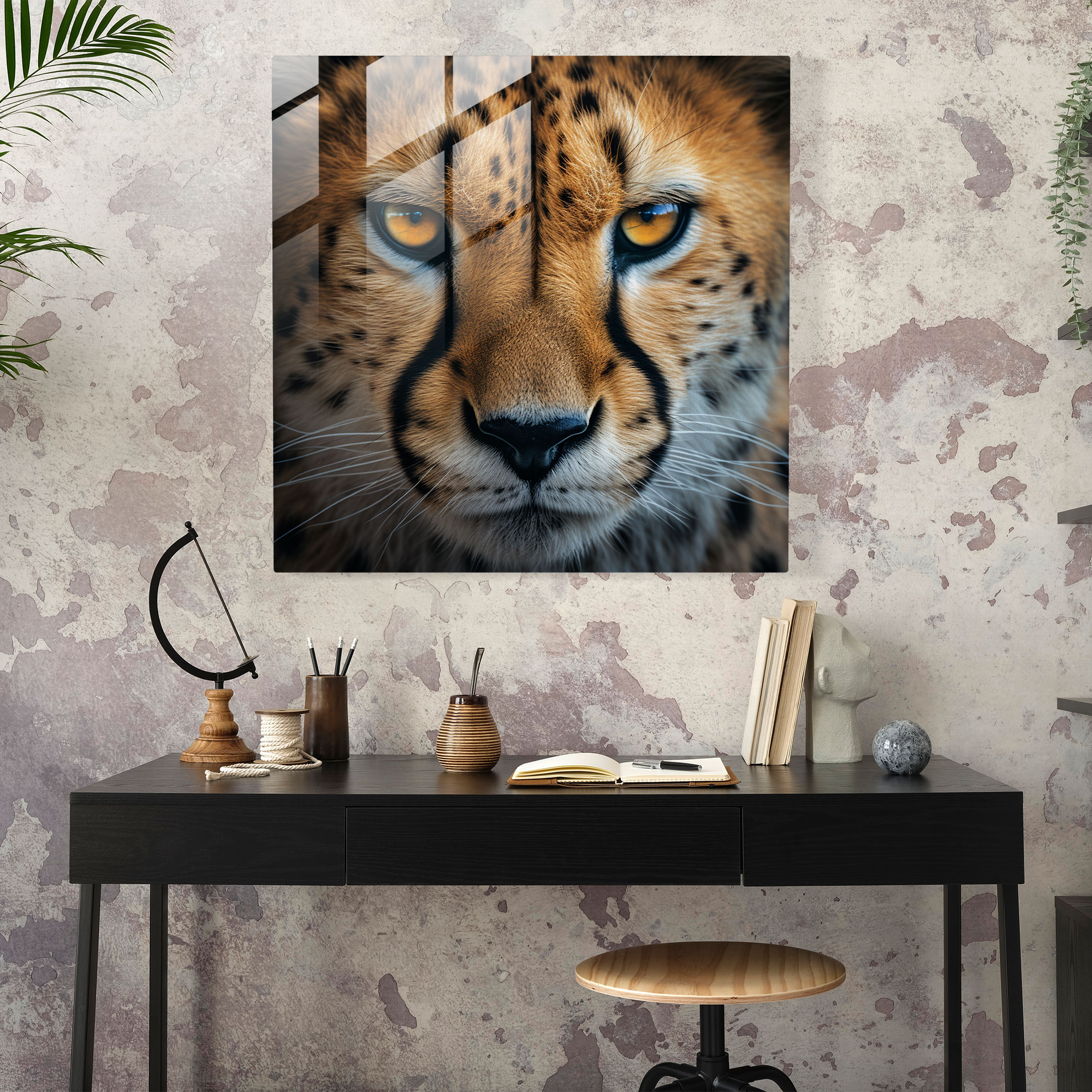 Cheetah Home Decoration - Cheetah, Glass Print, Home Decoration, Digital Illustration