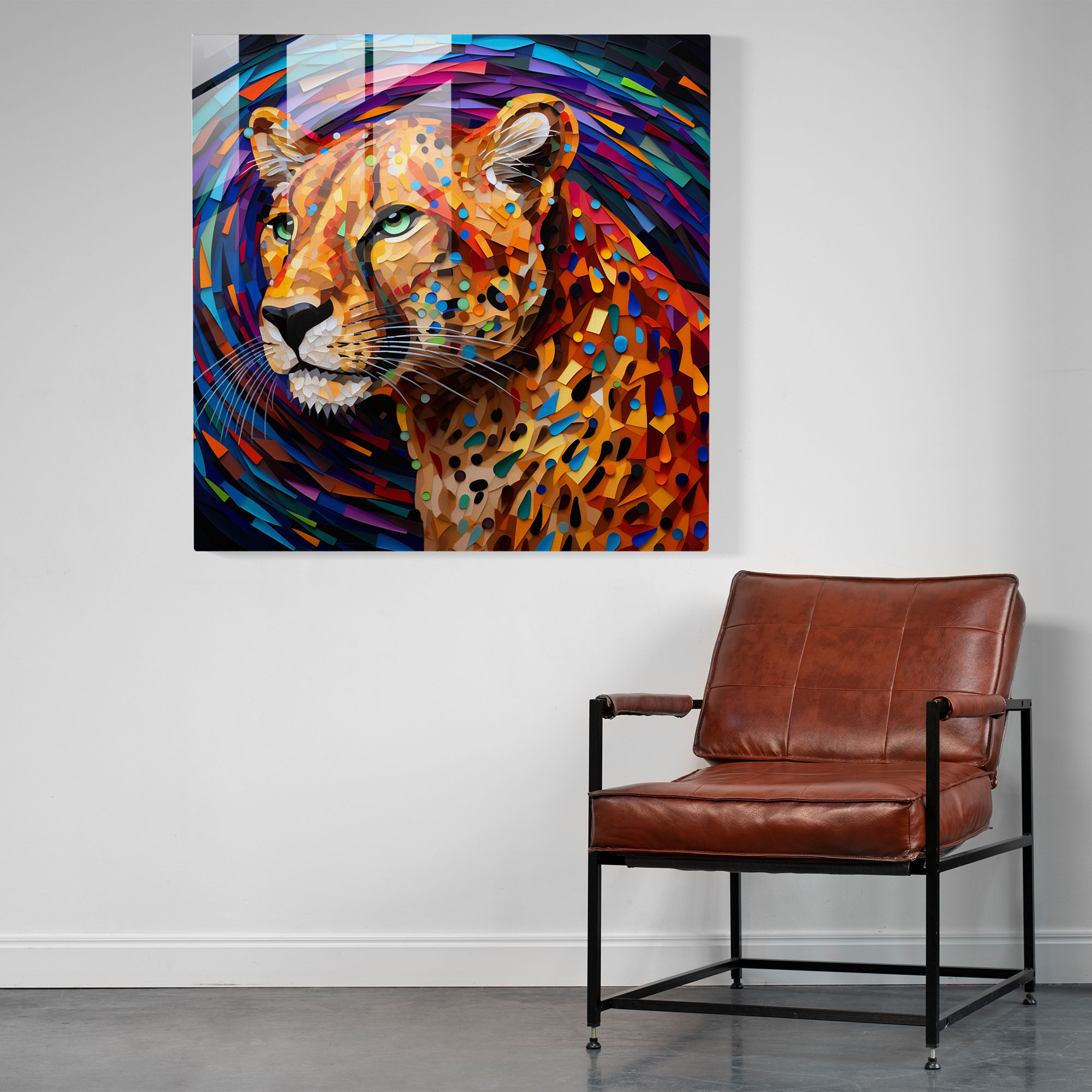 Cheetah Duvar Dekorasyonu - Modern Sanat Ev Dekorasyonu Cam Duvar Sanatı