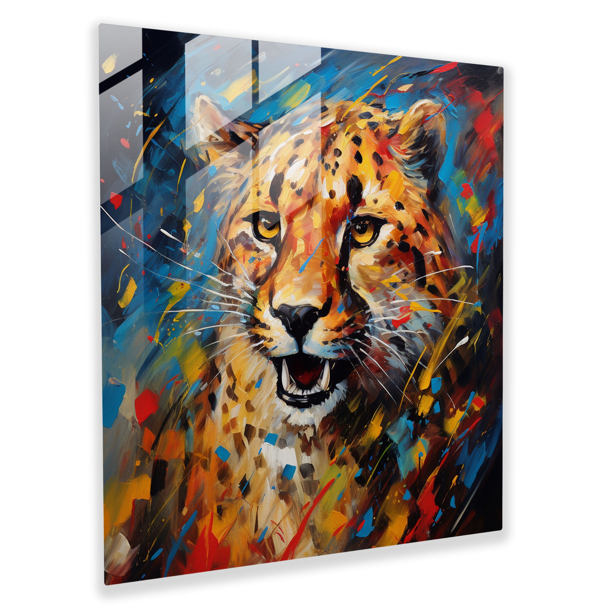 Cheetah Cam Tablo - Çita Soyut Sanat Eseri Ev Dekorasyonu Cam Duvar Sanatı