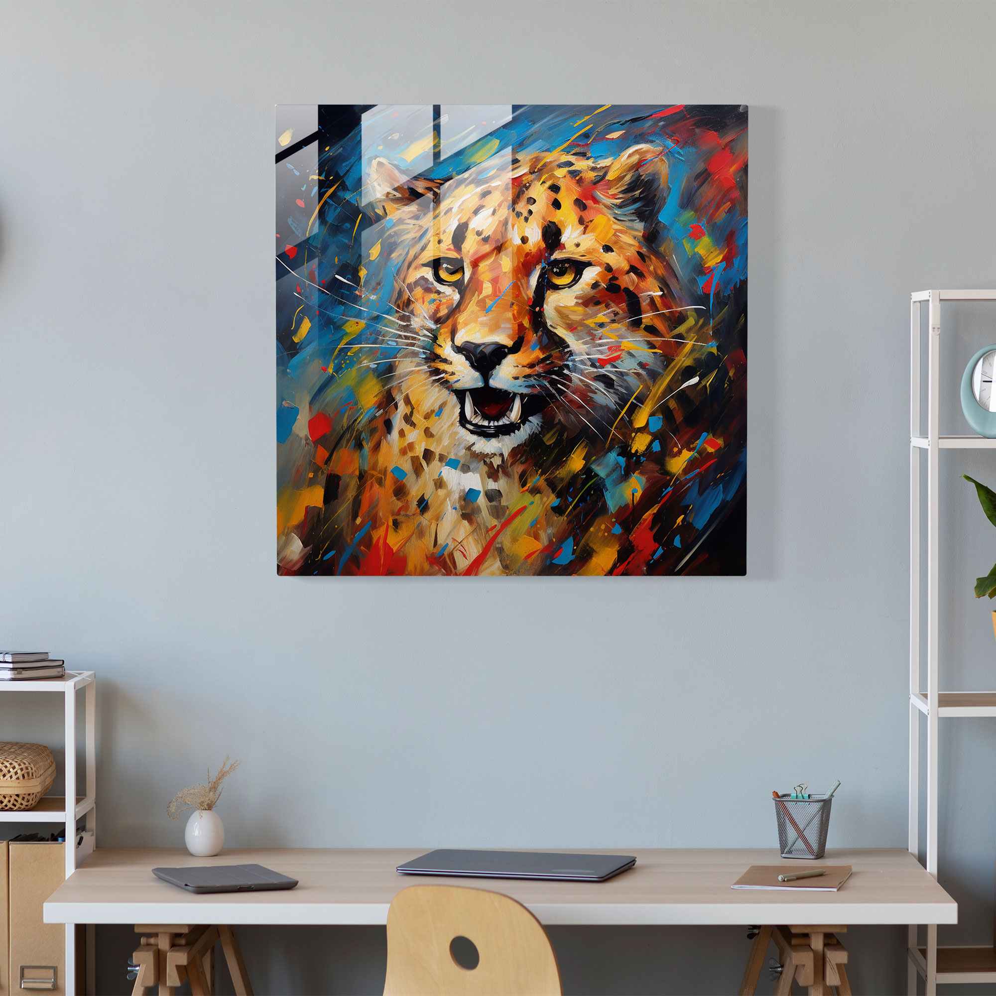 Cheetah Cam Tablo - Çita Soyut Sanat Eseri Ev Dekorasyonu Cam Duvar Sanatı
