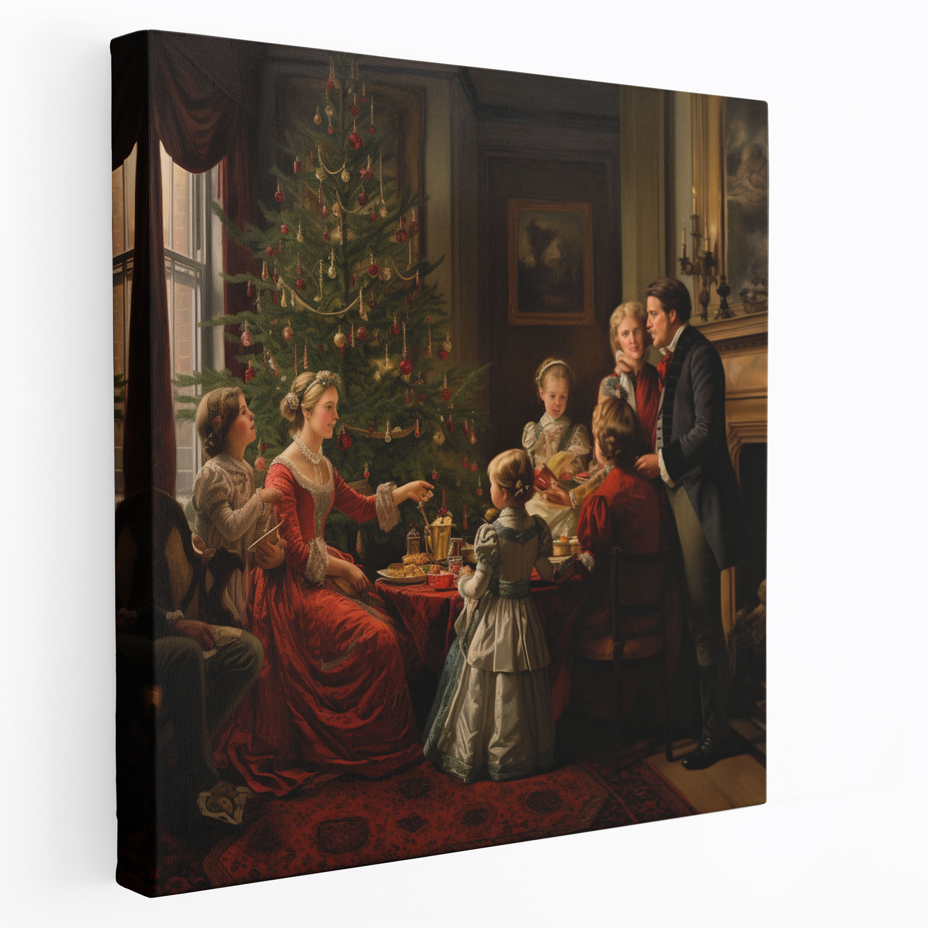 Christmas Wall Art - Traditional Oil Painting - Festive Family Gathering - Christmas, Canvas, Home Decoration, Canvas Wall Art