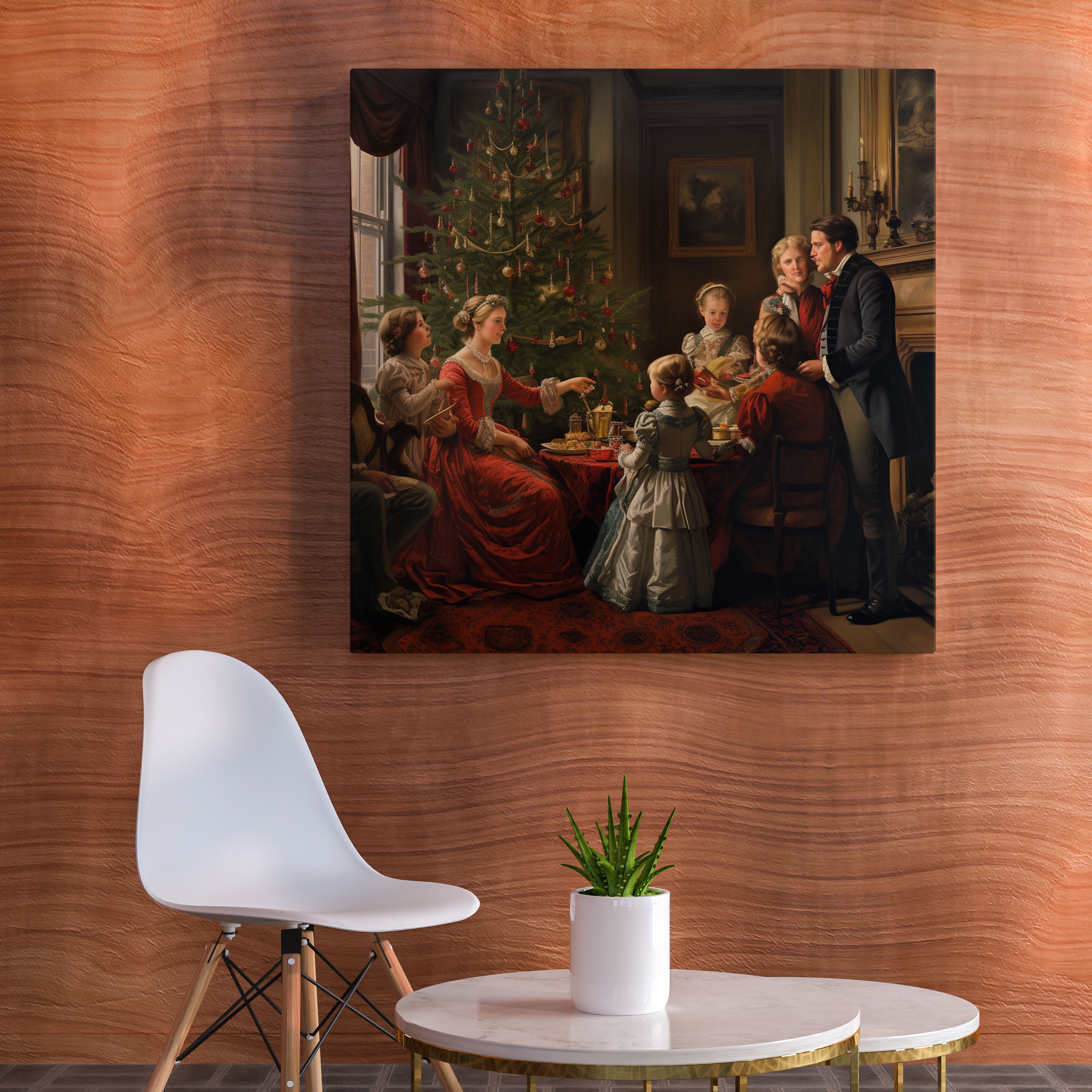 Christmas Wall Art - Traditional Oil Painting - Festive Family Gathering - Christmas, Canvas, Home Decoration, Canvas Wall Art