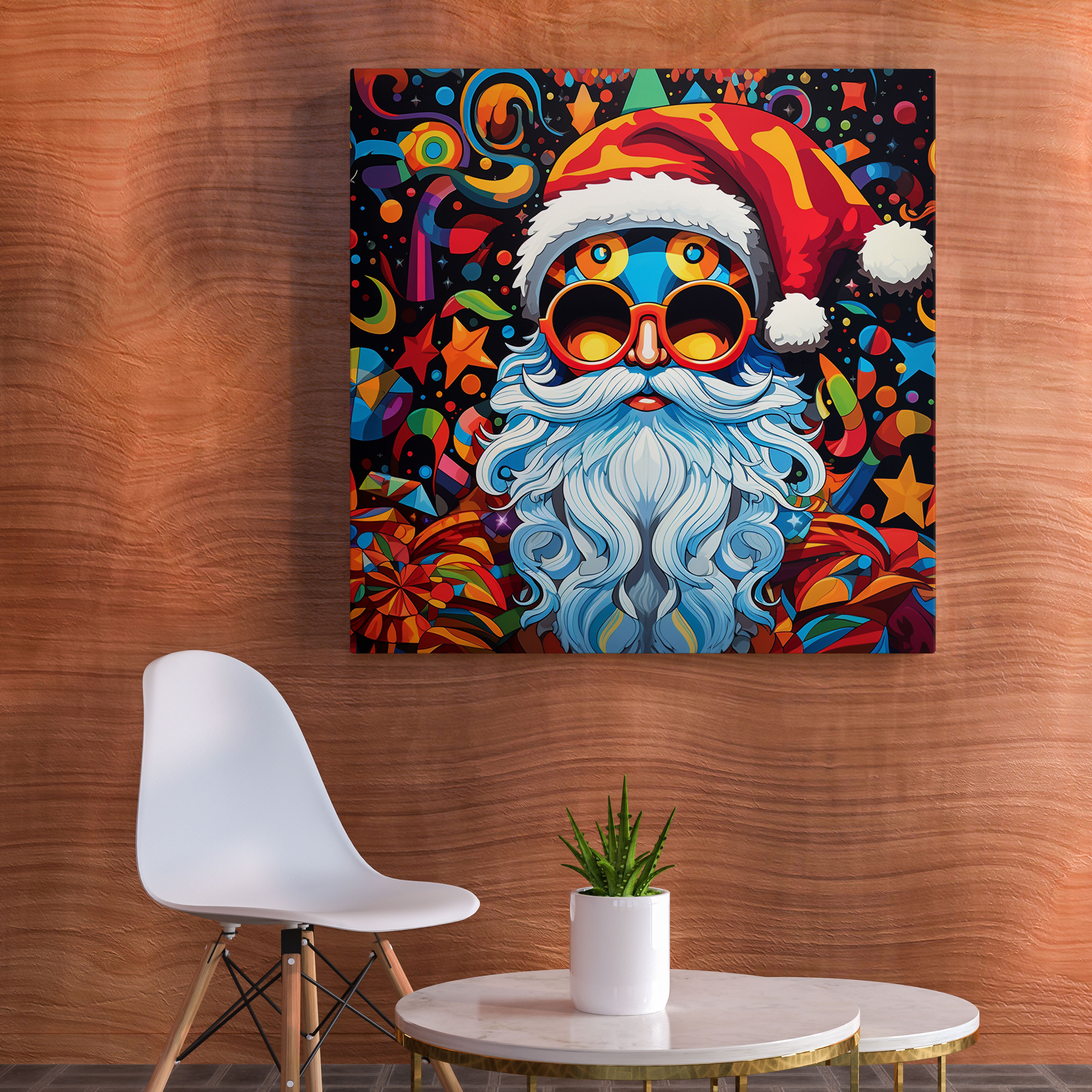 Noel Duvar Sanatı - Pop Sanatına İlham Veren Grafik - Eğlenceli Noel Baba - Kanvas Tablo Duvar Dekorasyonu