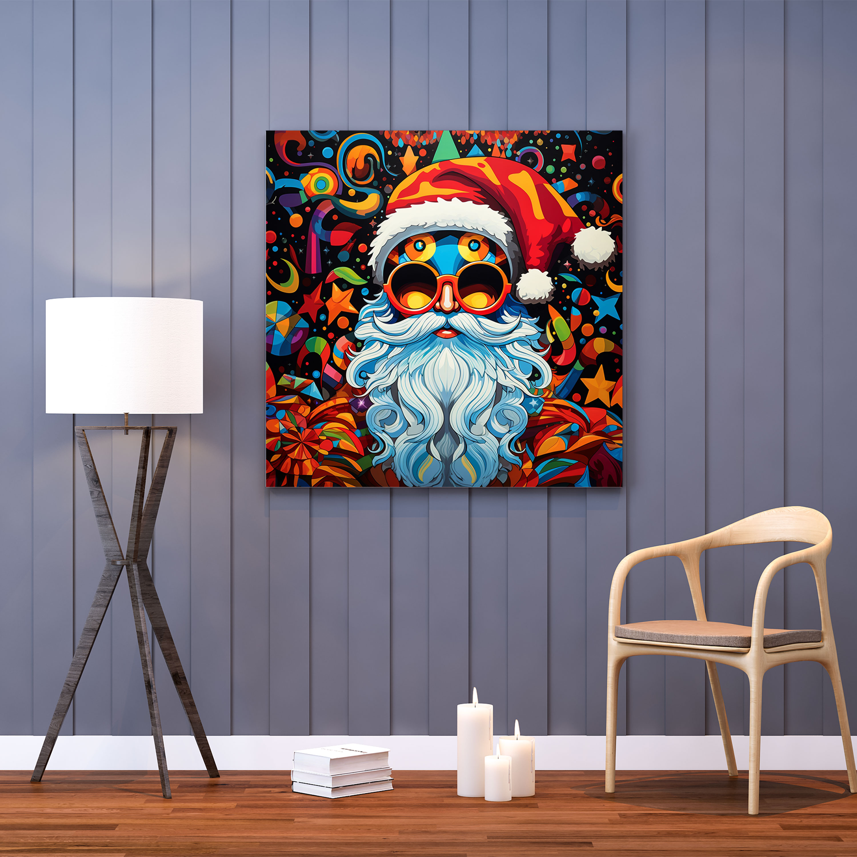 Noel Duvar Sanatı - Pop Sanatına İlham Veren Grafik - Eğlenceli Noel Baba - Kanvas Tablo Duvar Dekorasyonu
