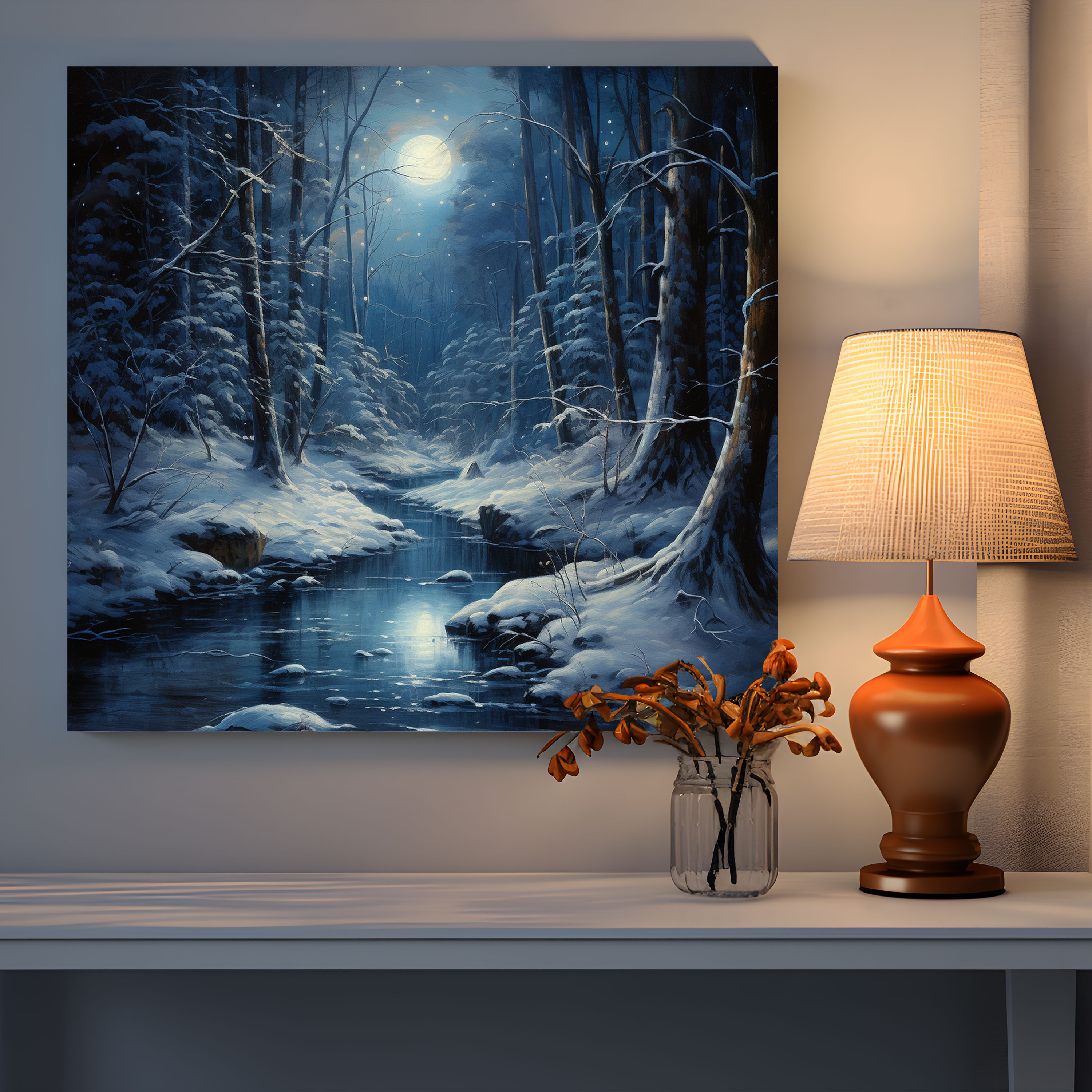Winter Moon Wall Art - Christmas, Beauty Of Winter, Subtle Colors, Serene