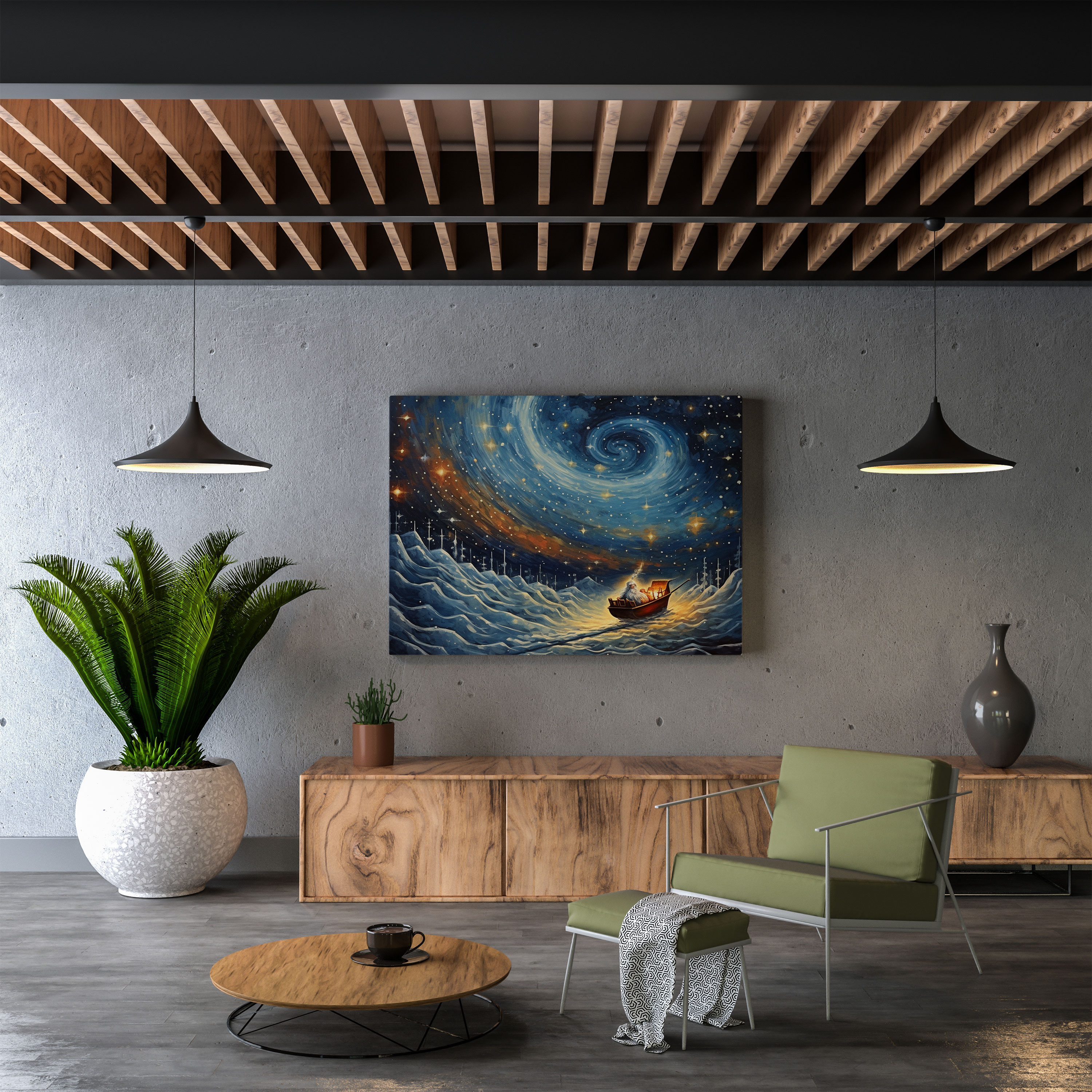 Santa's Sleigh Canvas Print - Christmas, Starry Night Sky, Mesmerizing Scene, Magical