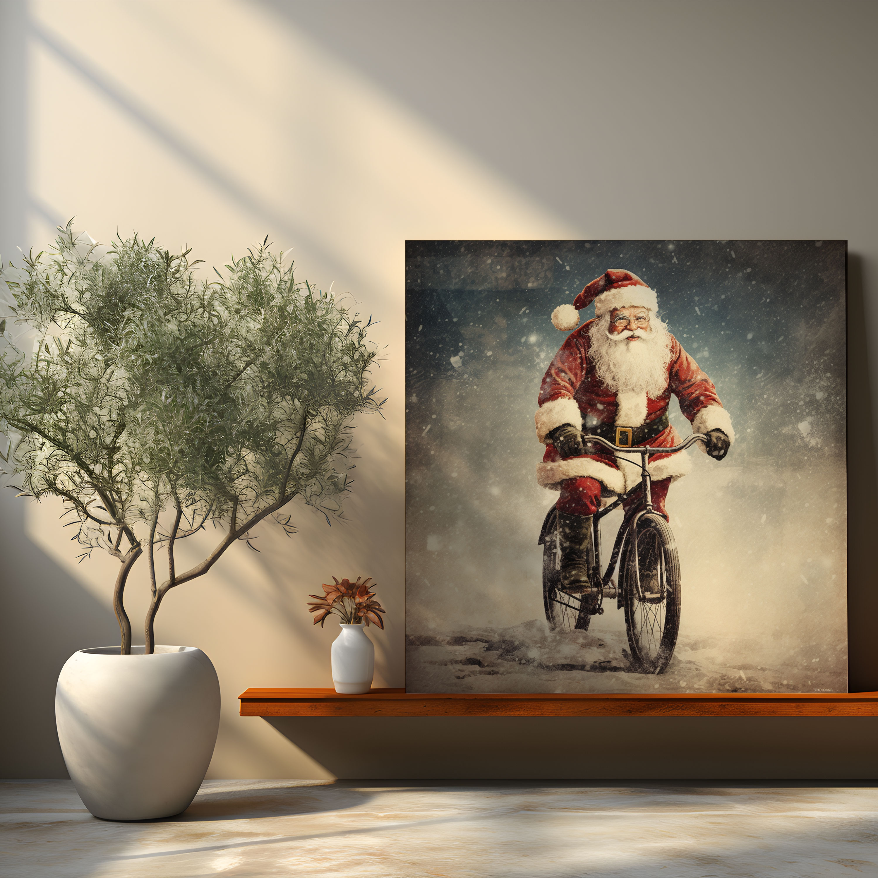 Christmas Wall Art - Retro Santa Claus - Christmas, Canvas, Canvas Print, Vintage Bicycle