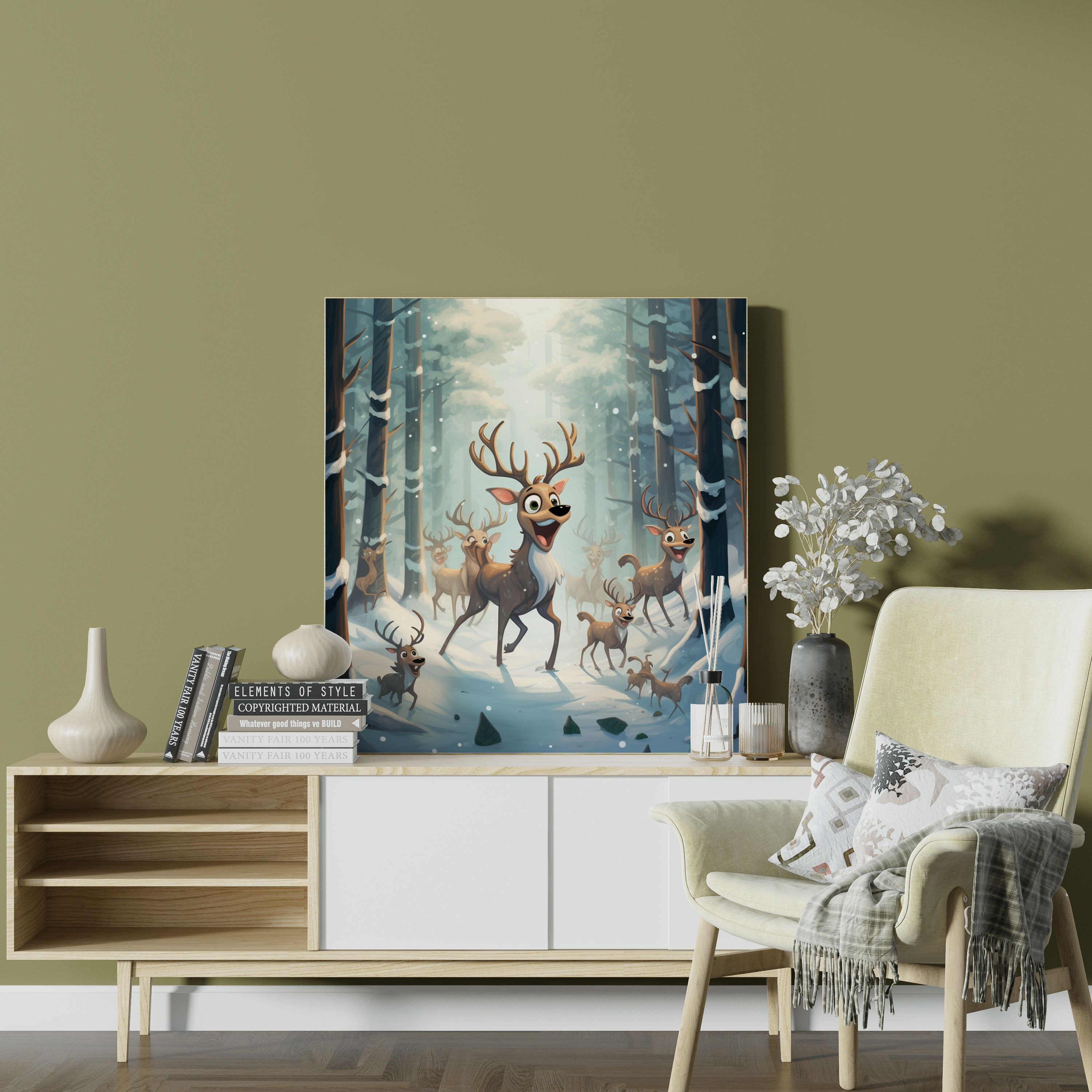 Christmas Wall Decoration - Whimsical Reindeer Frolic - Christmas, Snowy Forest, Home Decoration, Christmas