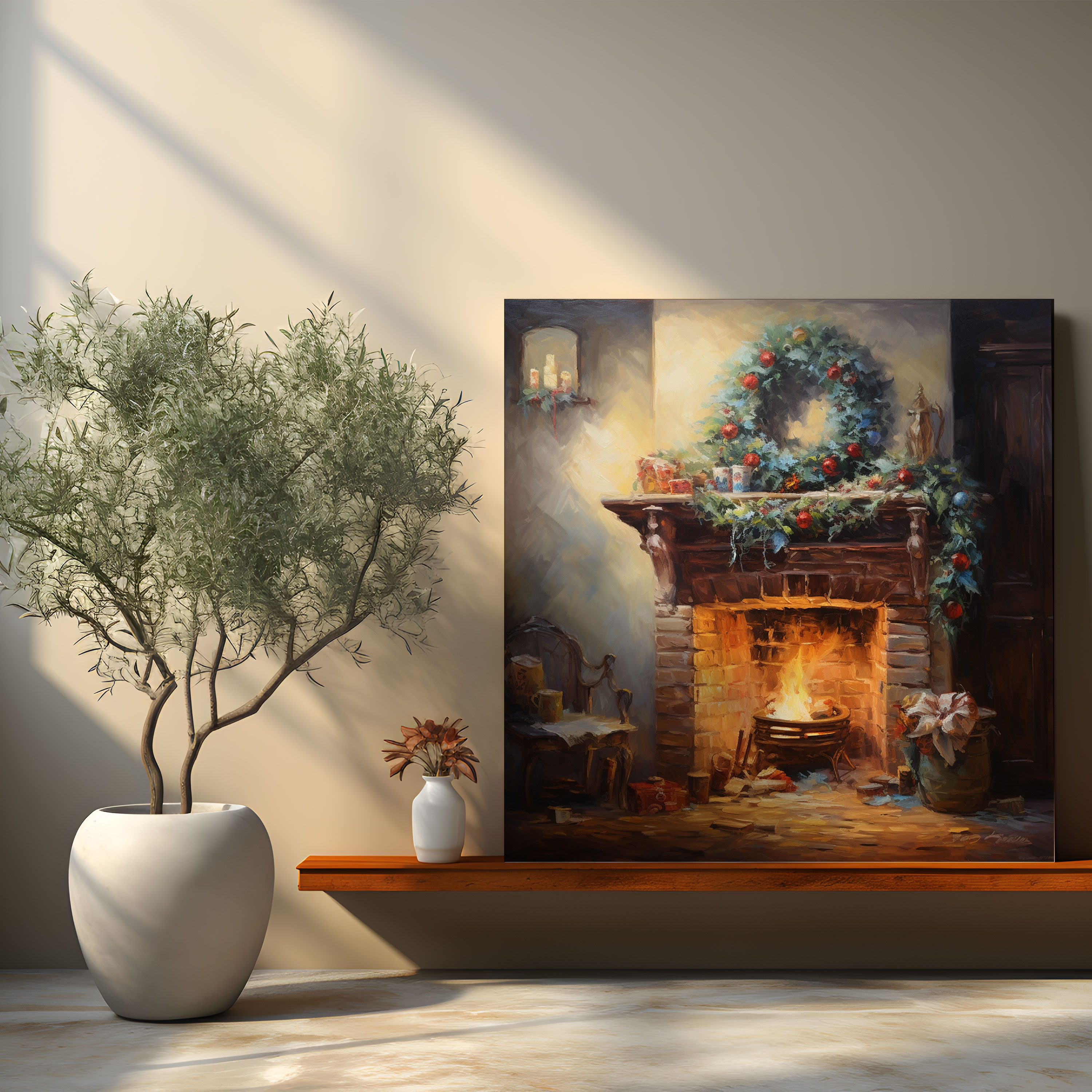 Christmas Canvas Print - Cozy Fireplace - Christmas, Cozy Fireplace, Wall Decoration, Impressionist Painting
