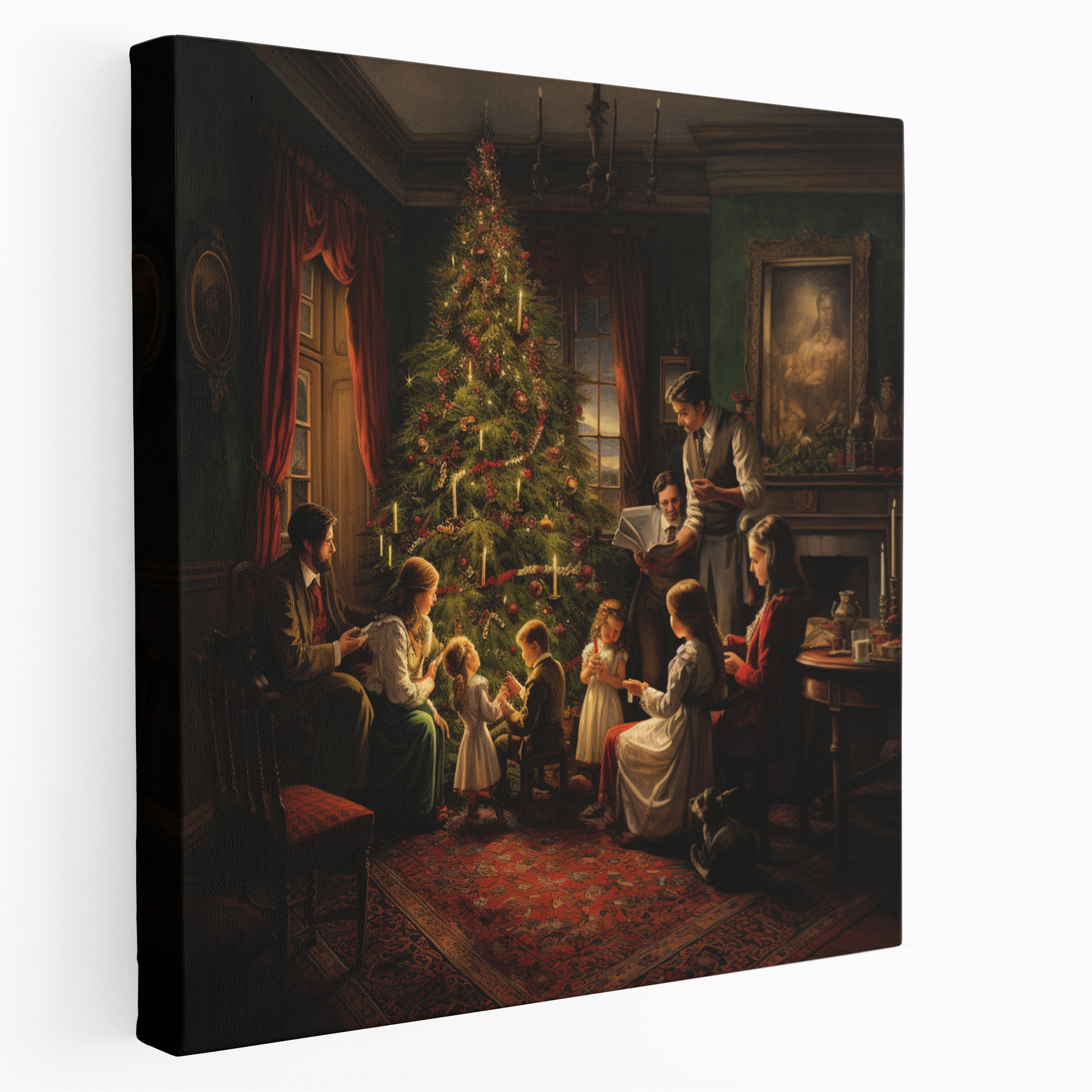 Christmas Canvas Print - Traditional Family Gathering - Christmas, Family Gathering, Canvas Wall Art, Beautifully Decorated Christmas Tree