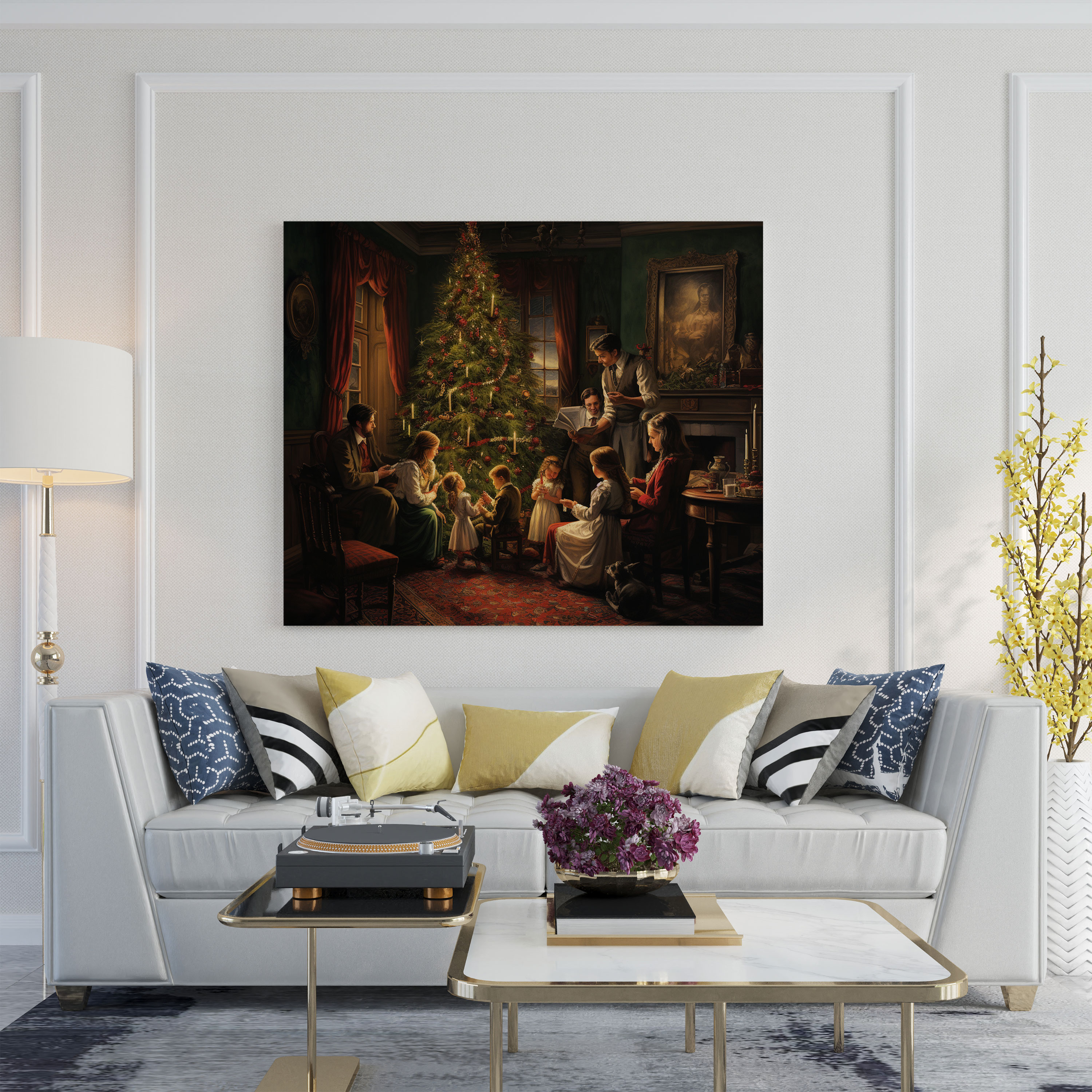 Christmas Canvas Print - Traditional Family Gathering - Christmas, Family Gathering, Canvas Wall Art, Beautifully Decorated Christmas Tree