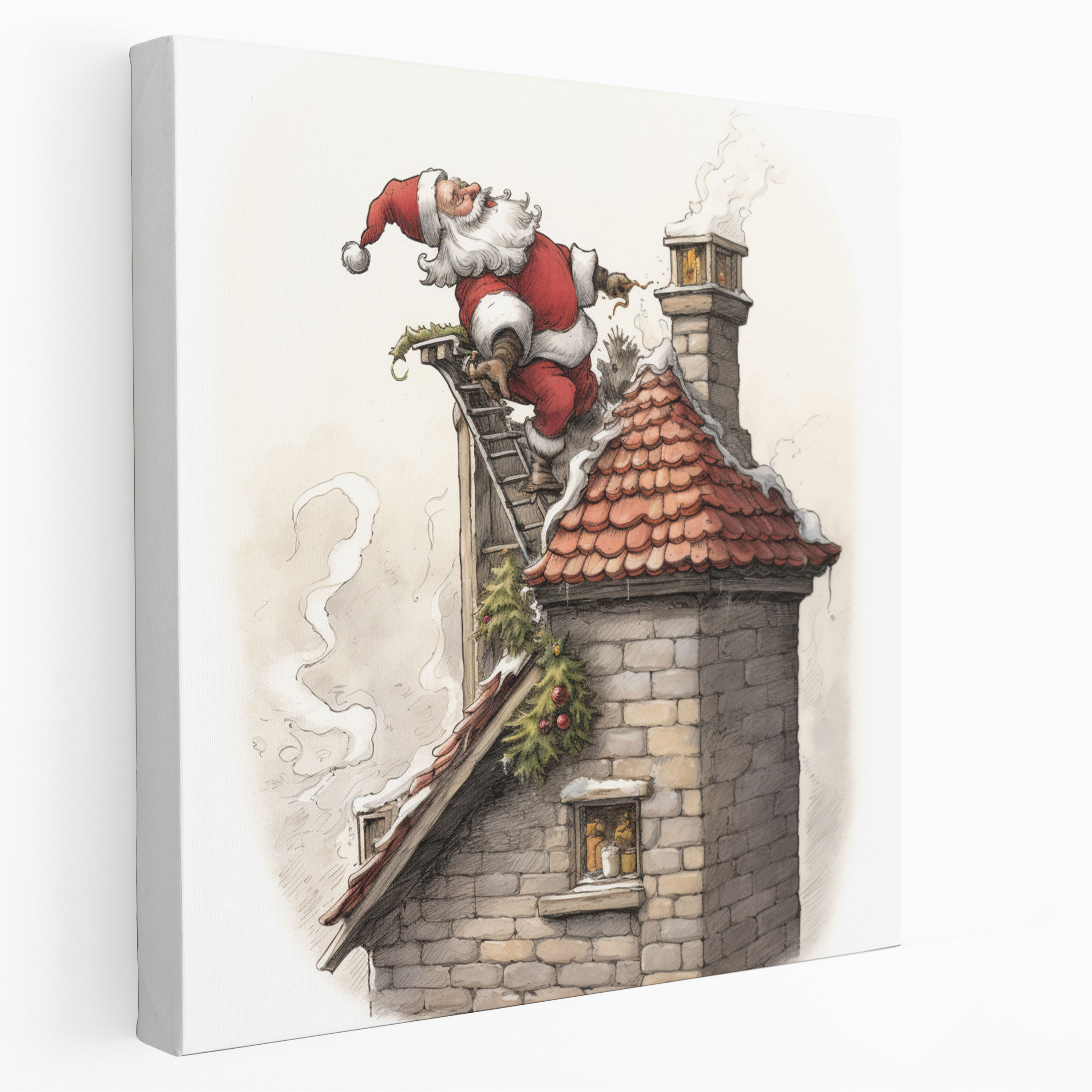 Christmas Wall Art - Santa Claus Chimney - Christmas, Wall Art, Hand-Drawn Illustration, Chimney