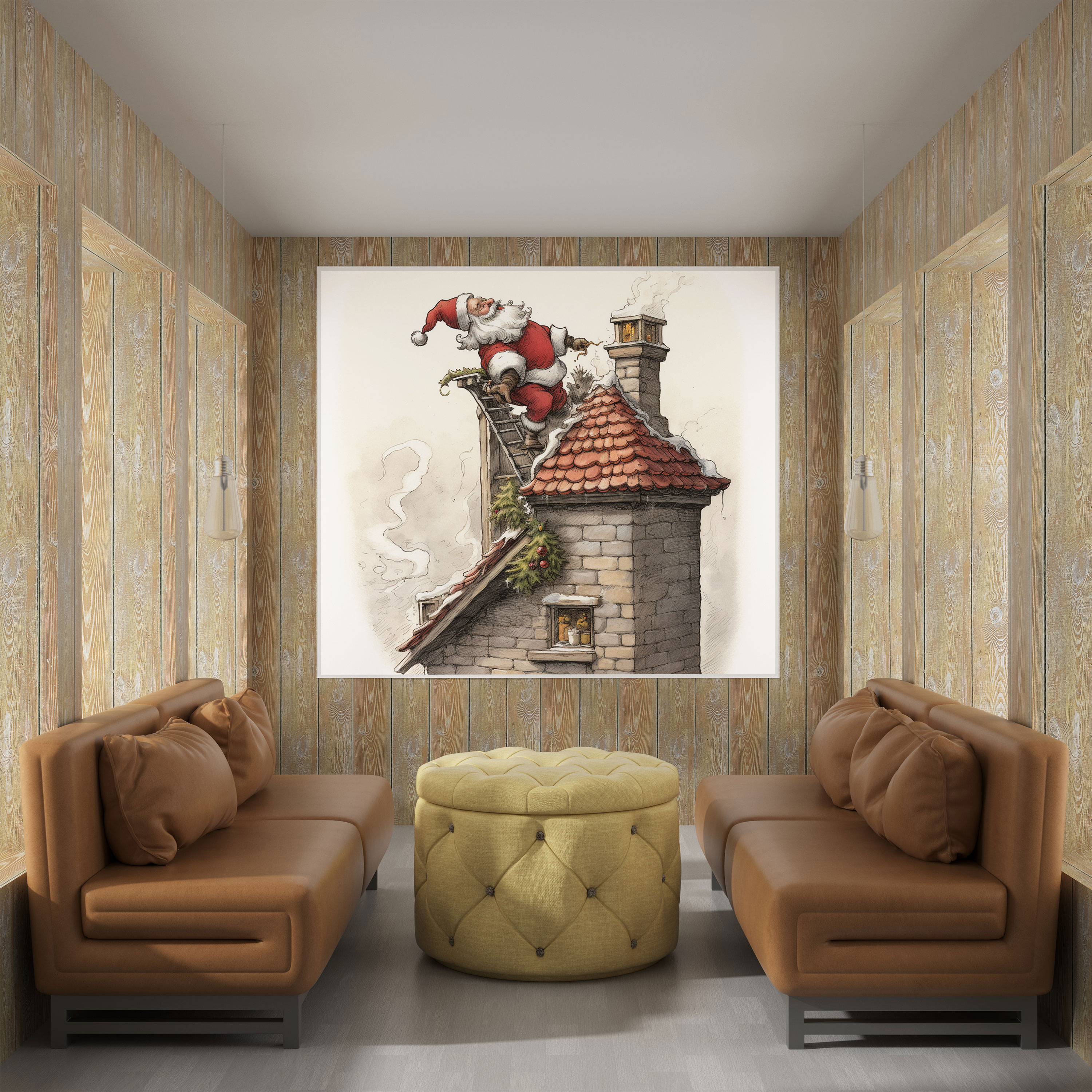 Christmas Wall Art - Santa Claus Chimney - Christmas, Wall Art, Hand-Drawn Illustration, Chimney