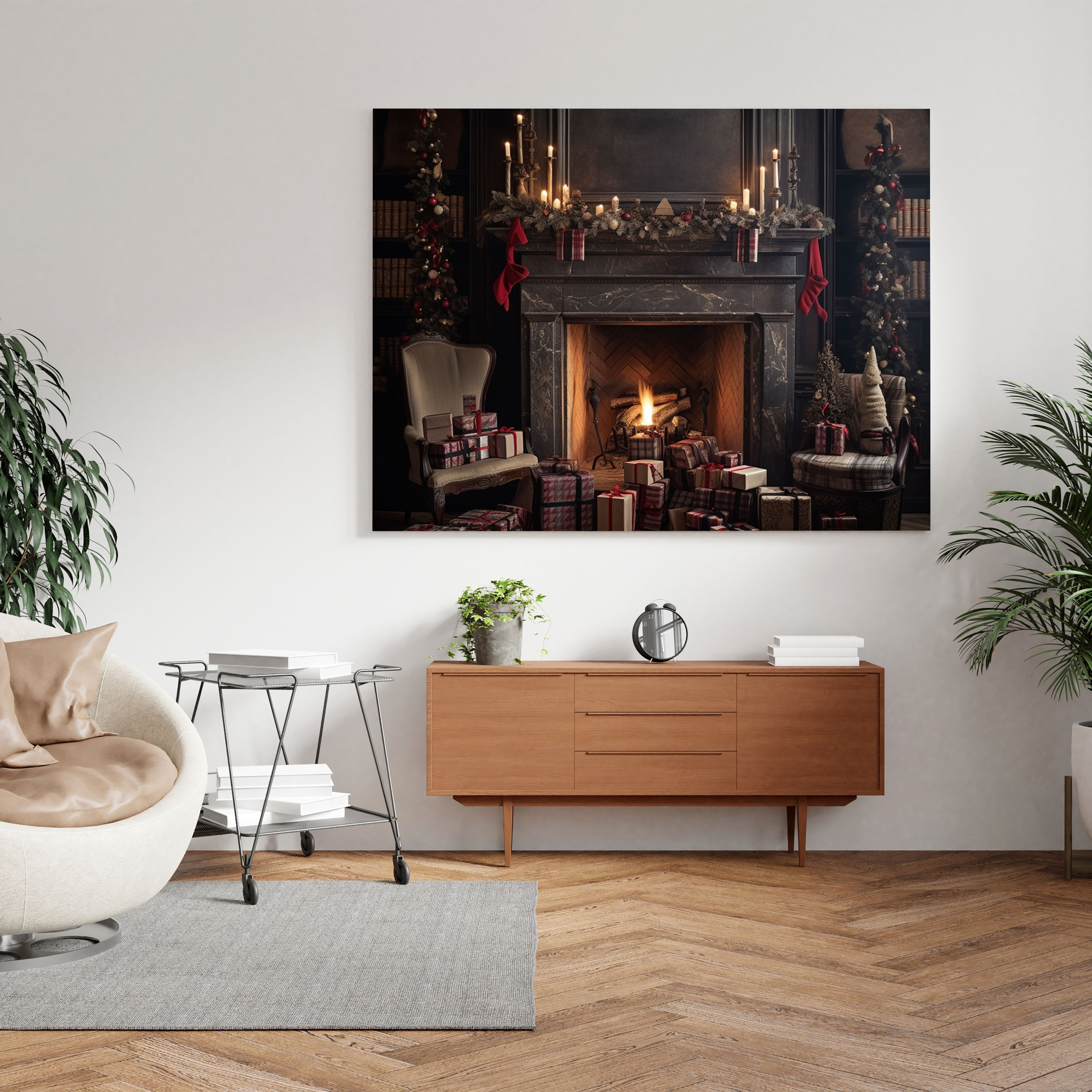 Cozy Christmas Living Room Wall Decoration - Christmas, Wrapped Presents, Canvas Wall Art, Home Decoration