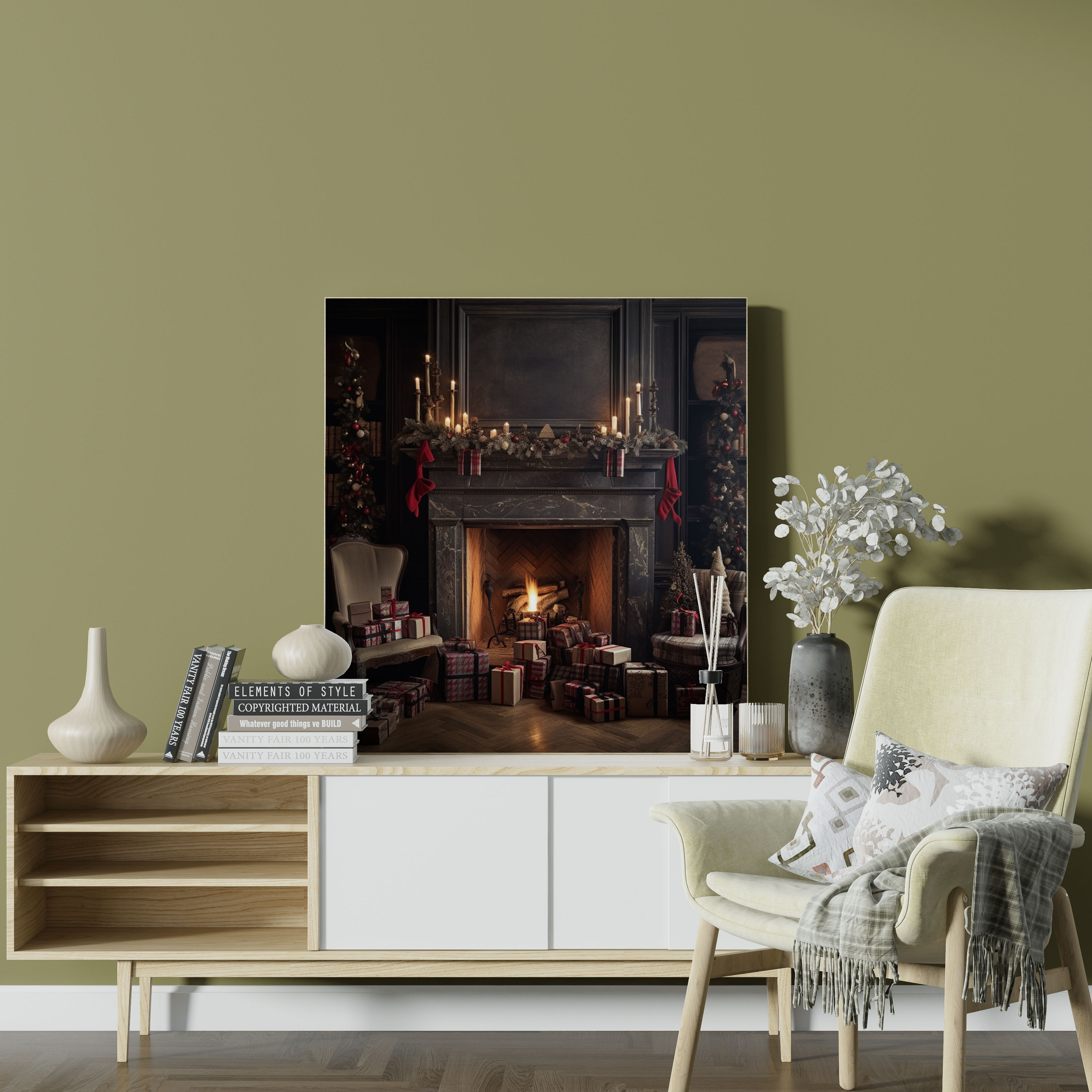Cozy Christmas Living Room Wall Decoration - Christmas, Wrapped Presents, Canvas Wall Art, Home Decoration