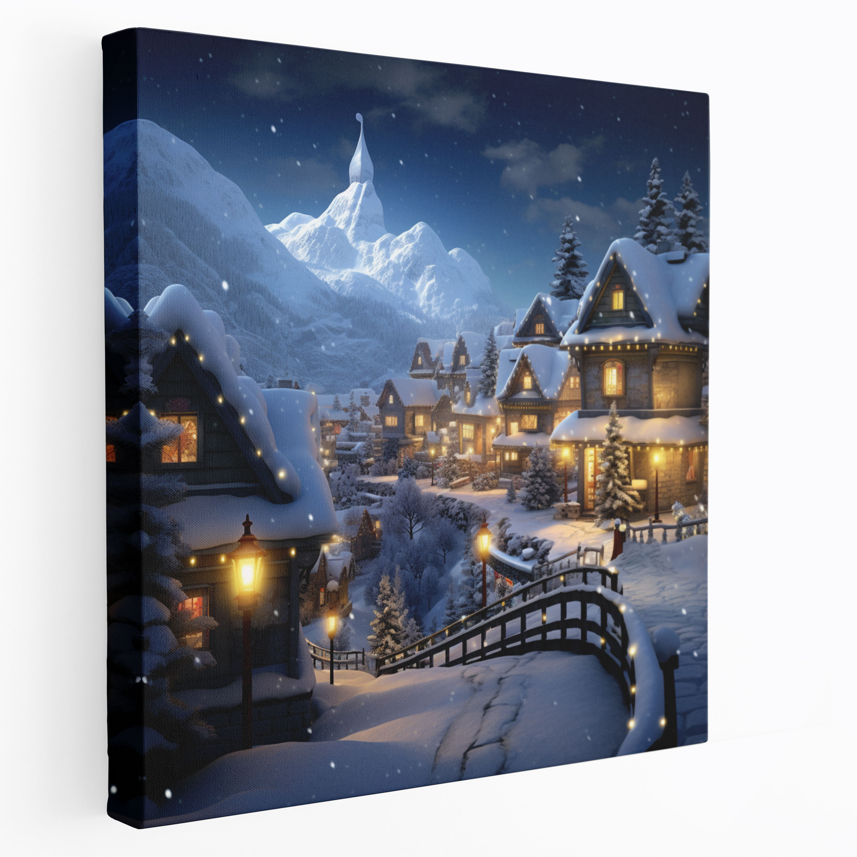 Snowy Village Canvas Print - Christmas, Christmas, Twinkling Lights, Wall Decoration