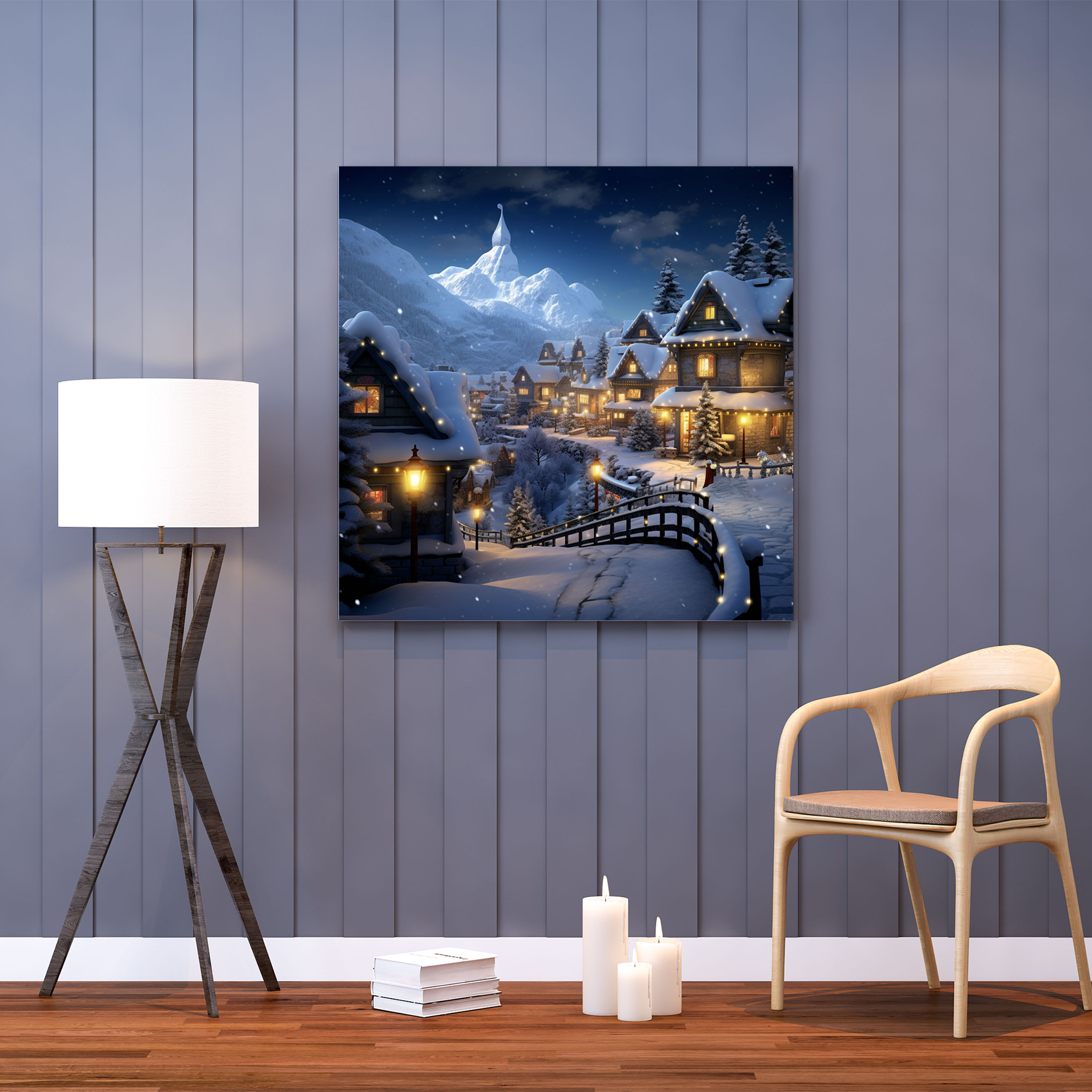Snowy Village Canvas Print - Christmas, Christmas, Twinkling Lights, Wall Decoration