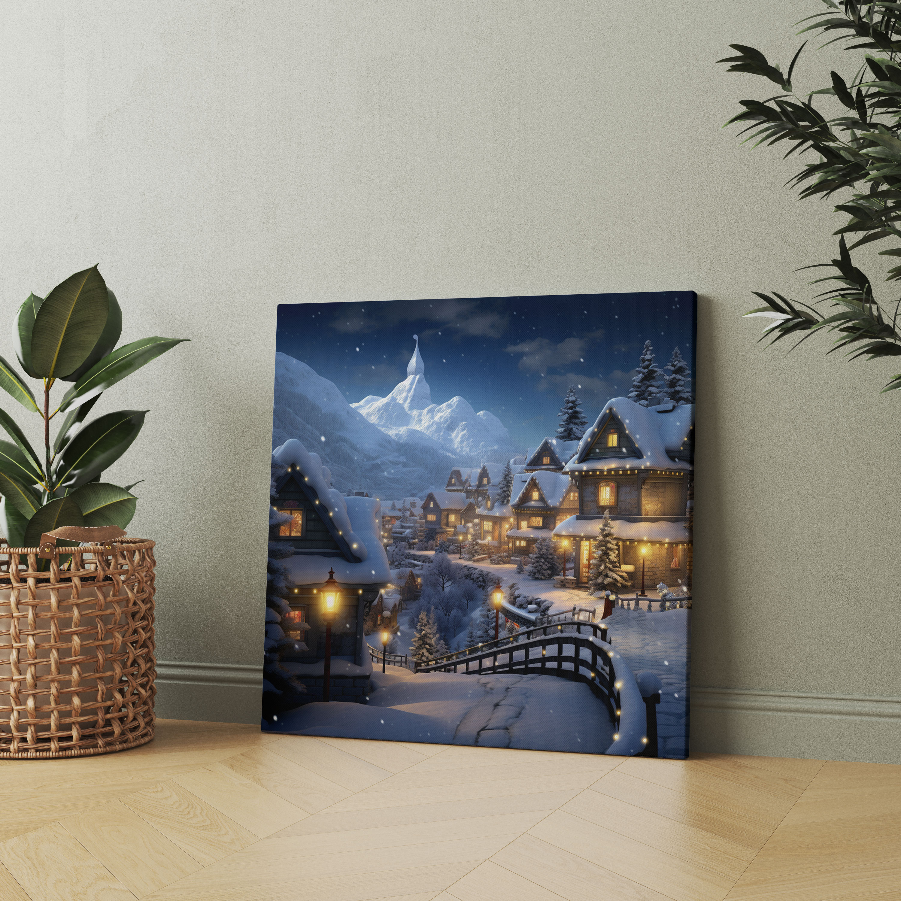 Snowy Village Canvas Print - Christmas, Christmas, Twinkling Lights, Wall Decoration