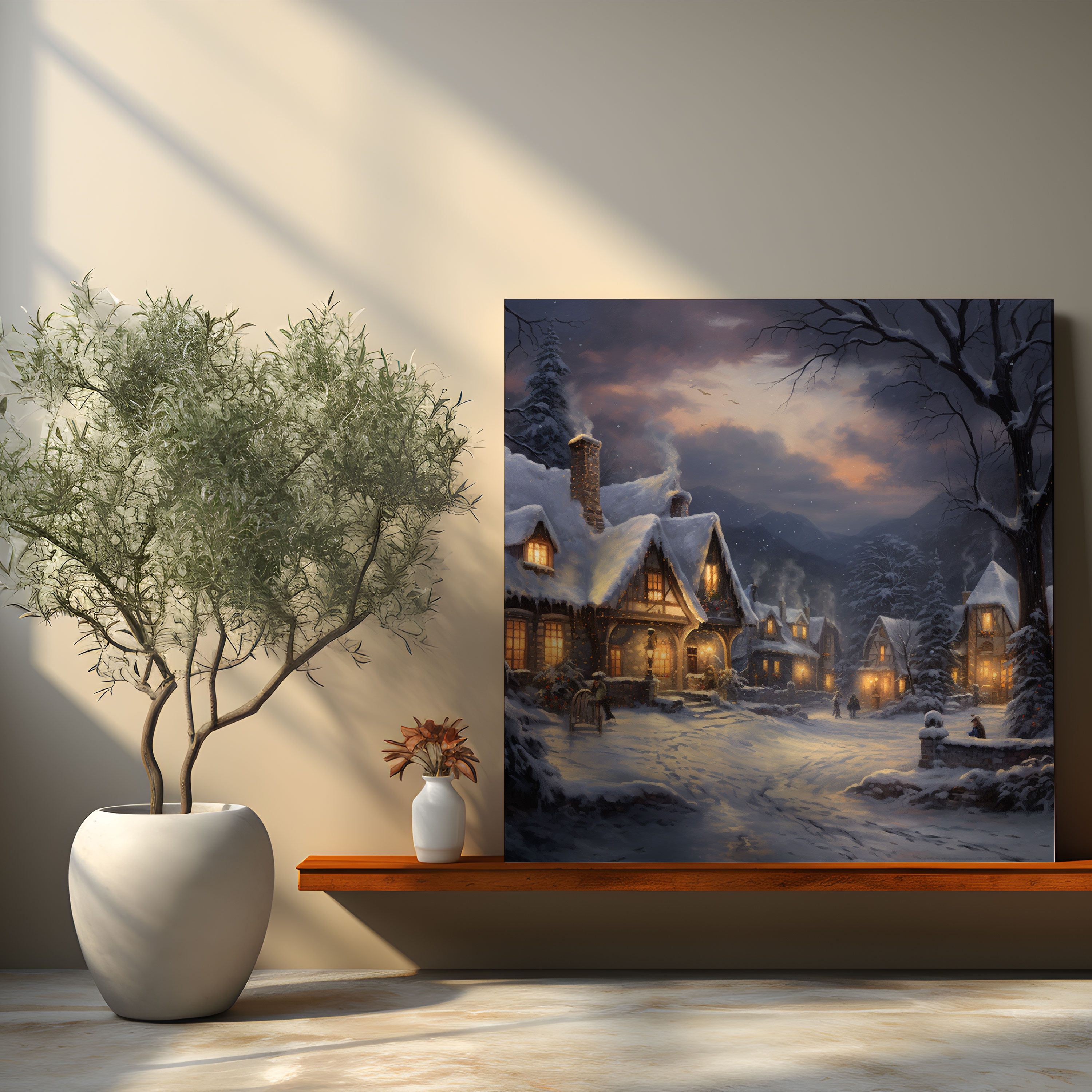 Christmas Village Canvas Print - Christmas, Twinkling Lights, Home Decoration, Canvas Print