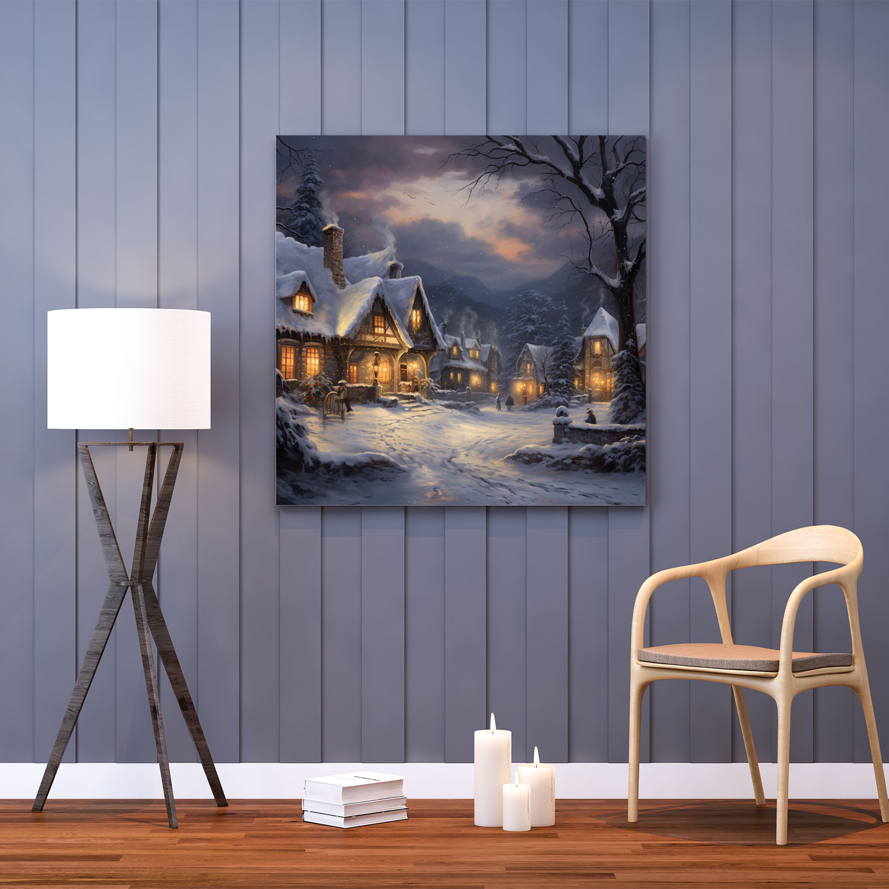 Christmas Village Canvas Print - Christmas, Twinkling Lights, Home Decoration, Canvas Print