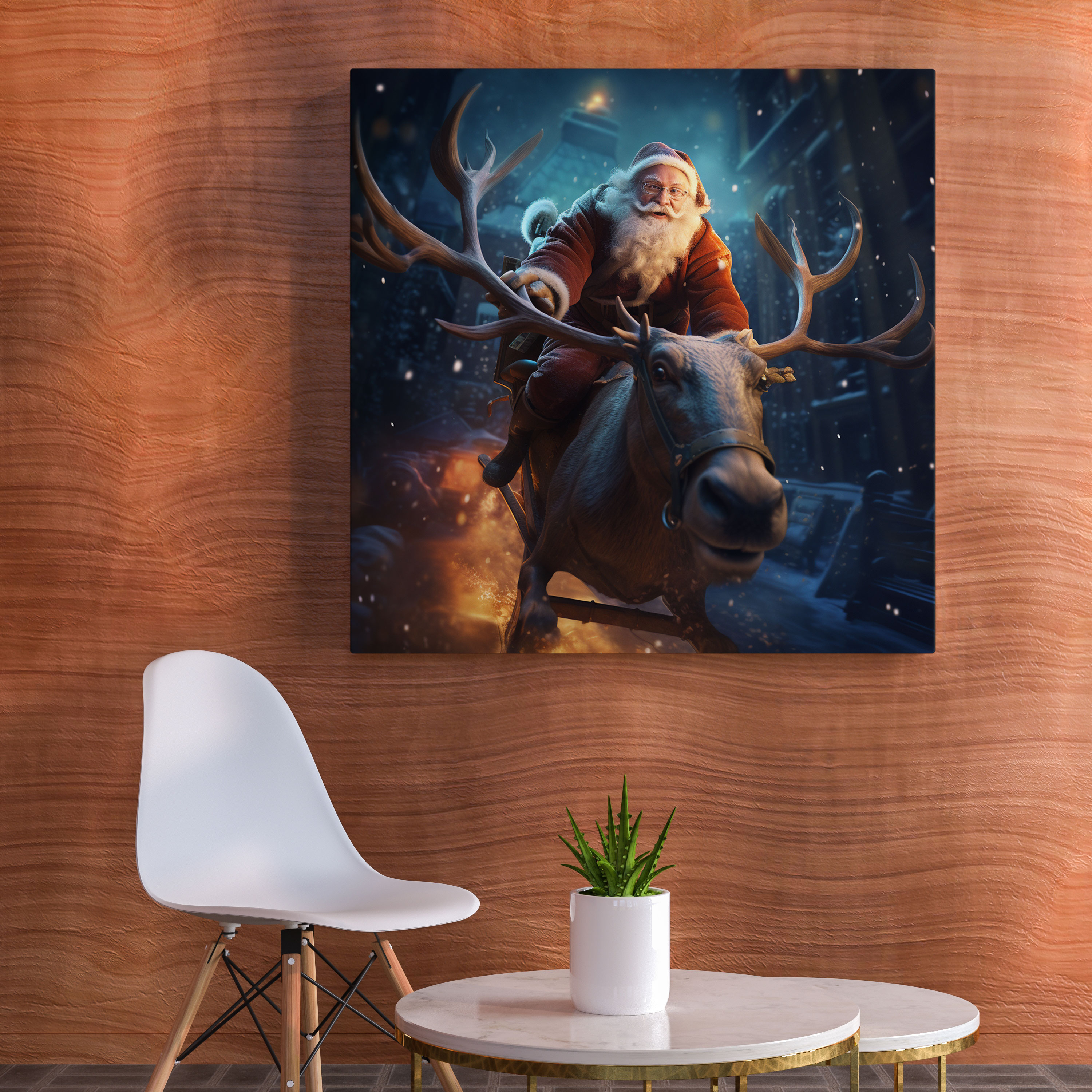 Santa Claus Canvas Print - Christmas, Santa Claus Flying, Christmas, Reindeer-Led Sleigh