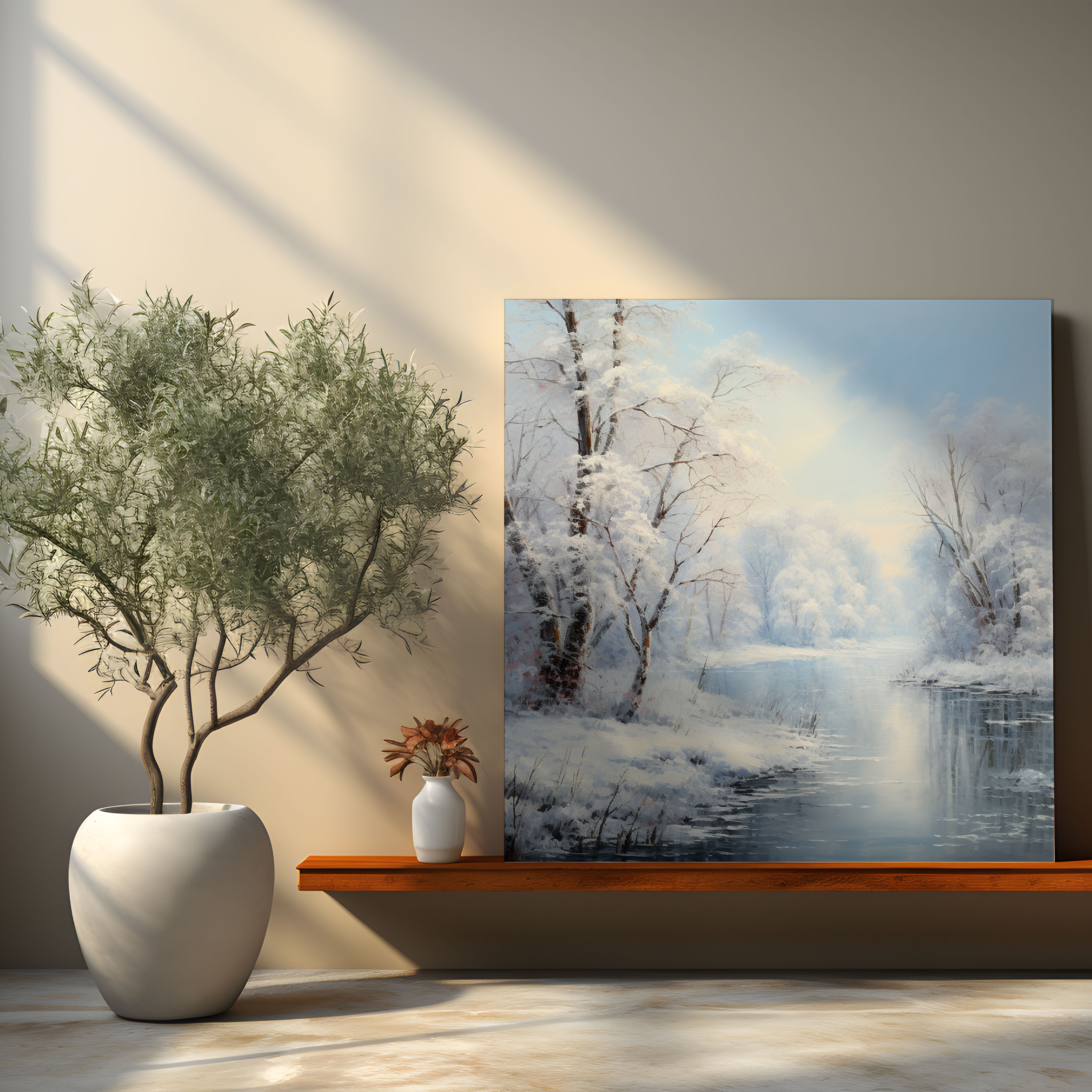 Winter Landscape Wall Art - Christmas, Snow-Covered Trees, Impressionist Painting, Home Decoration