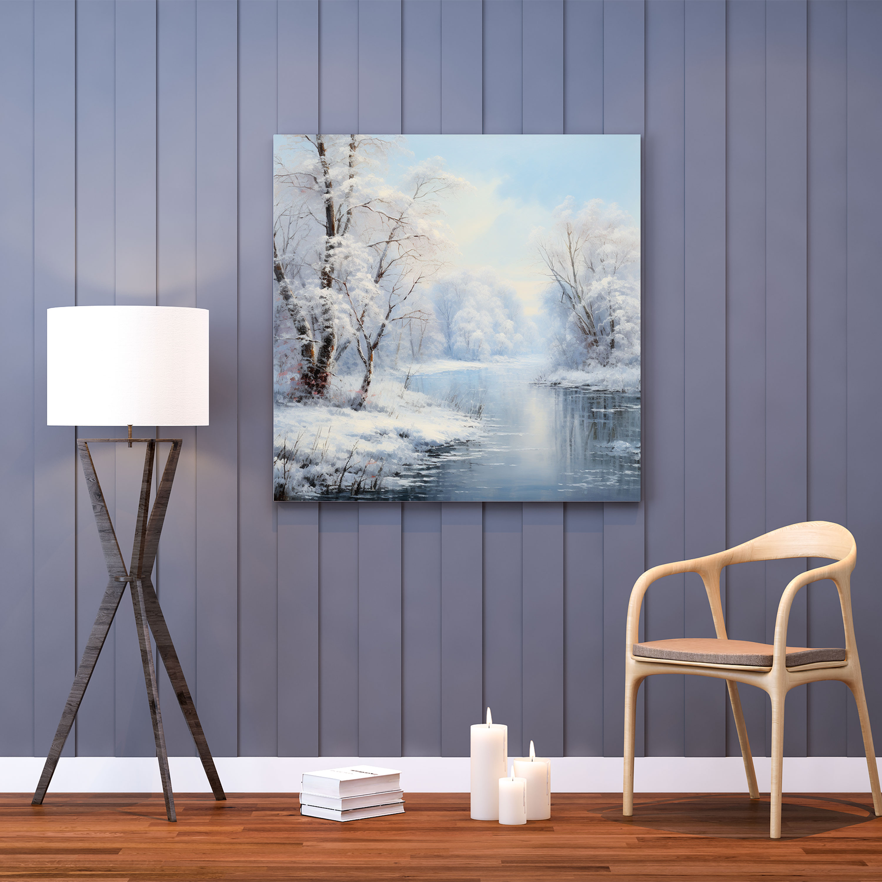 Winter Landscape Wall Art - Christmas, Snow-Covered Trees, Impressionist Painting, Home Decoration